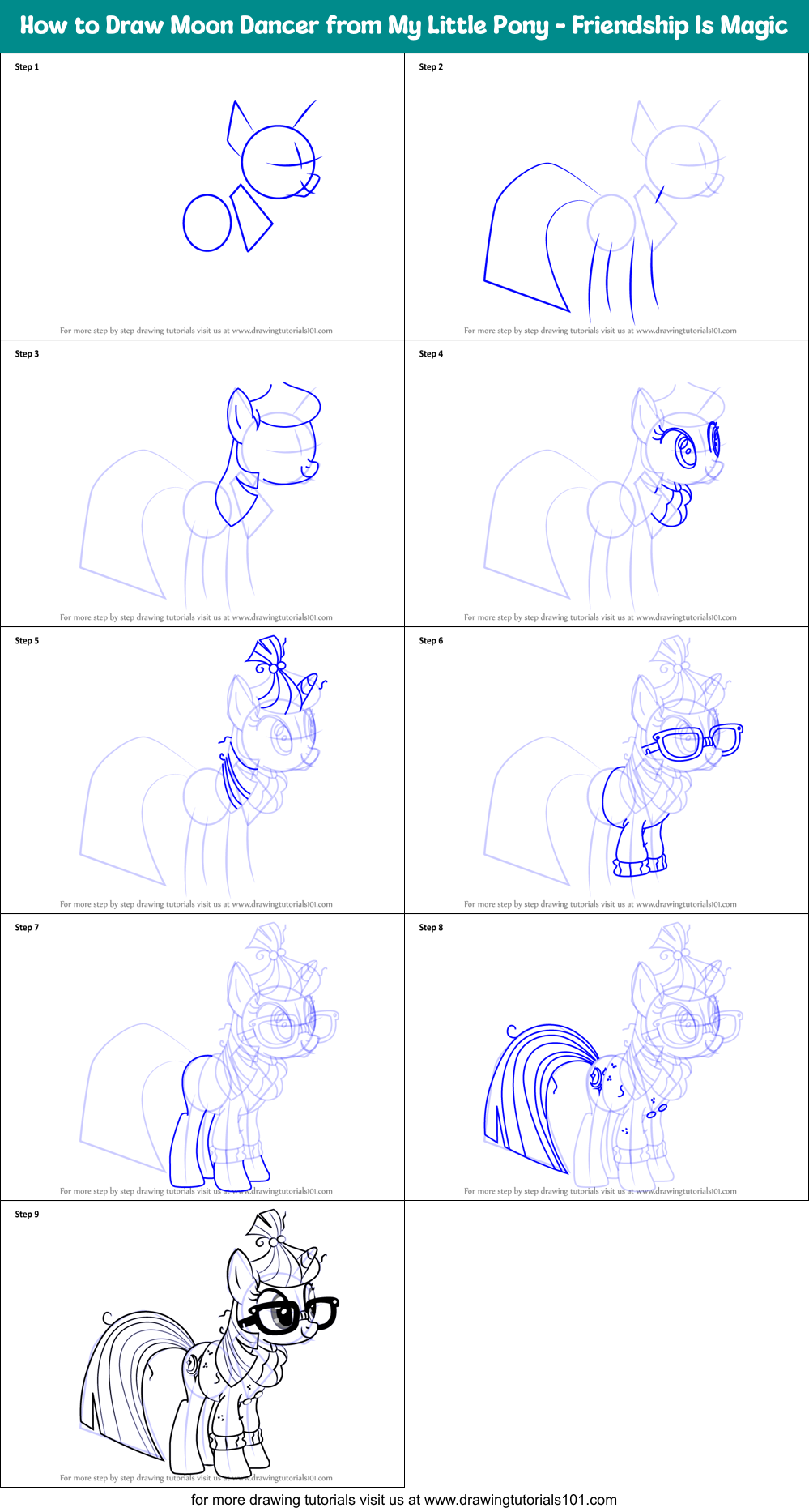 How to Draw Moon Dancer from My Little Pony - Friendship Is Magic Printable Step by Step