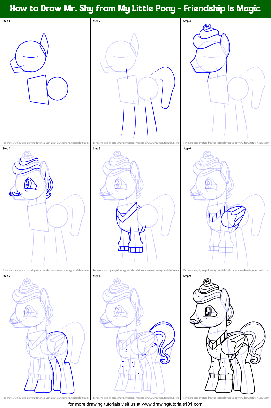 How to Draw Mr. Shy from My Little Pony - Friendship Is Magic Printable Step by Step
