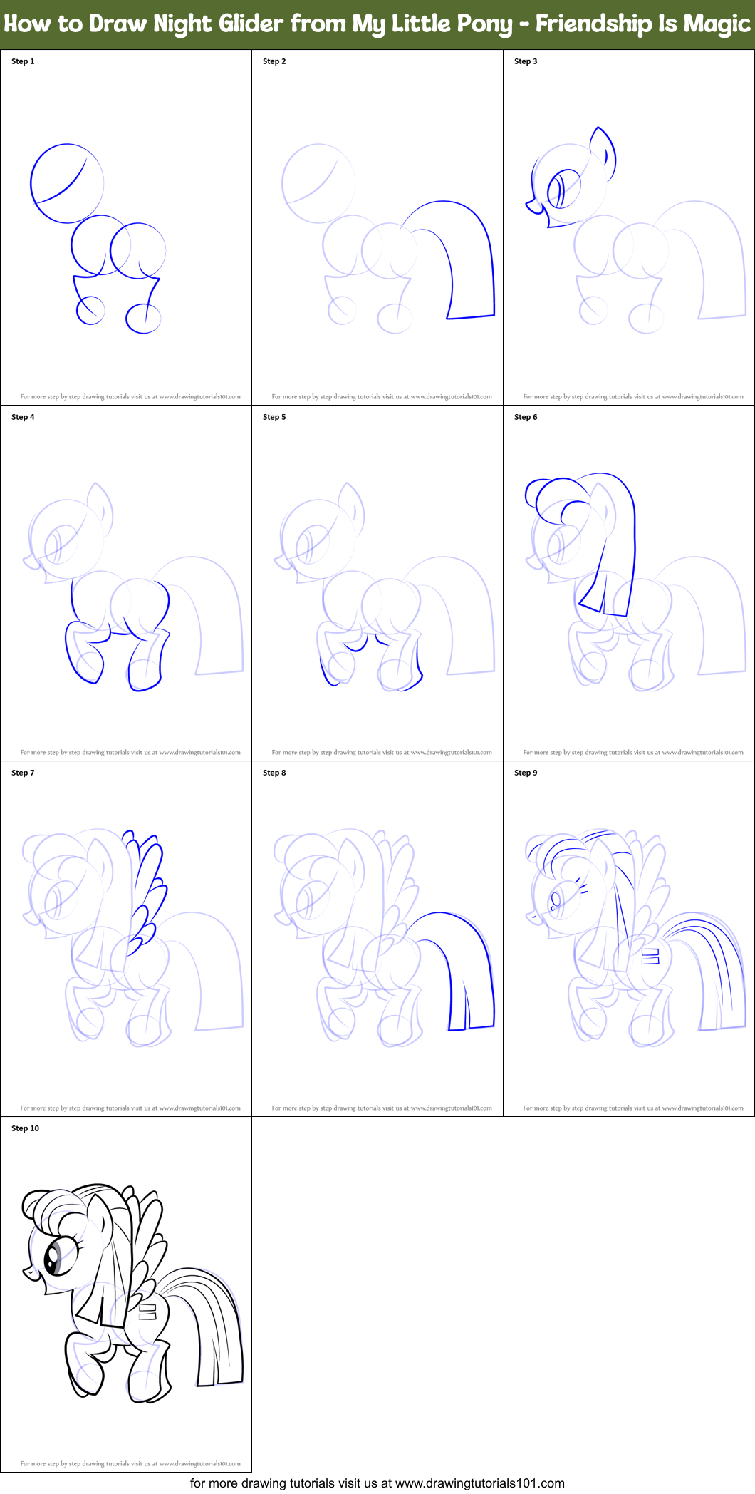 How to Draw Night Glider from My Little Pony - Friendship Is Magic Printable Step by Step