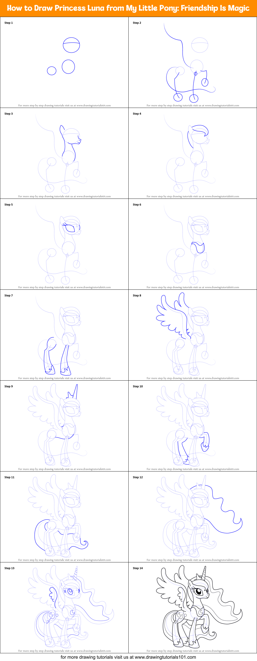 How to Draw Princess Luna from My Little Pony: Friendship Is Magic Printable Step by Step