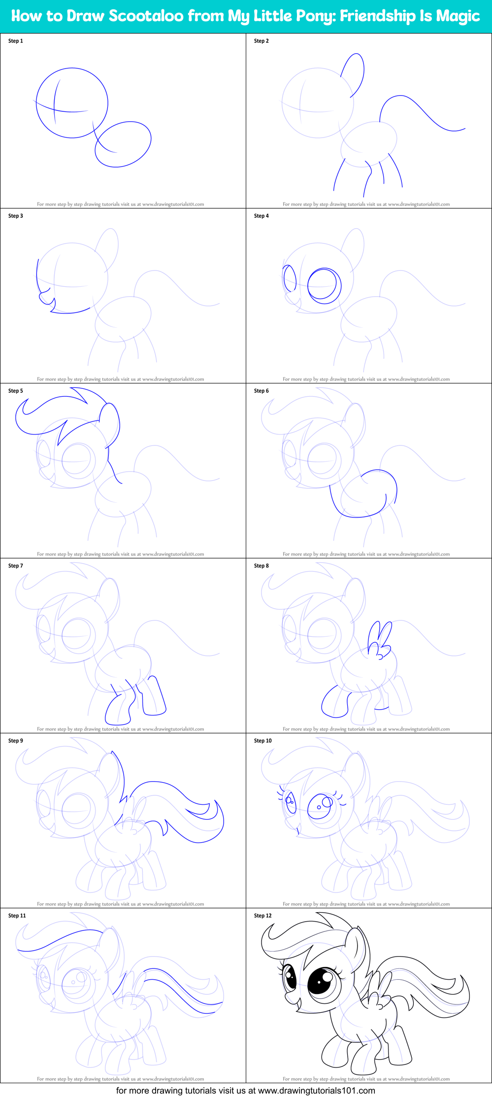 How to Draw Scootaloo from My Little Pony: Friendship Is Magic Printable Step by Step