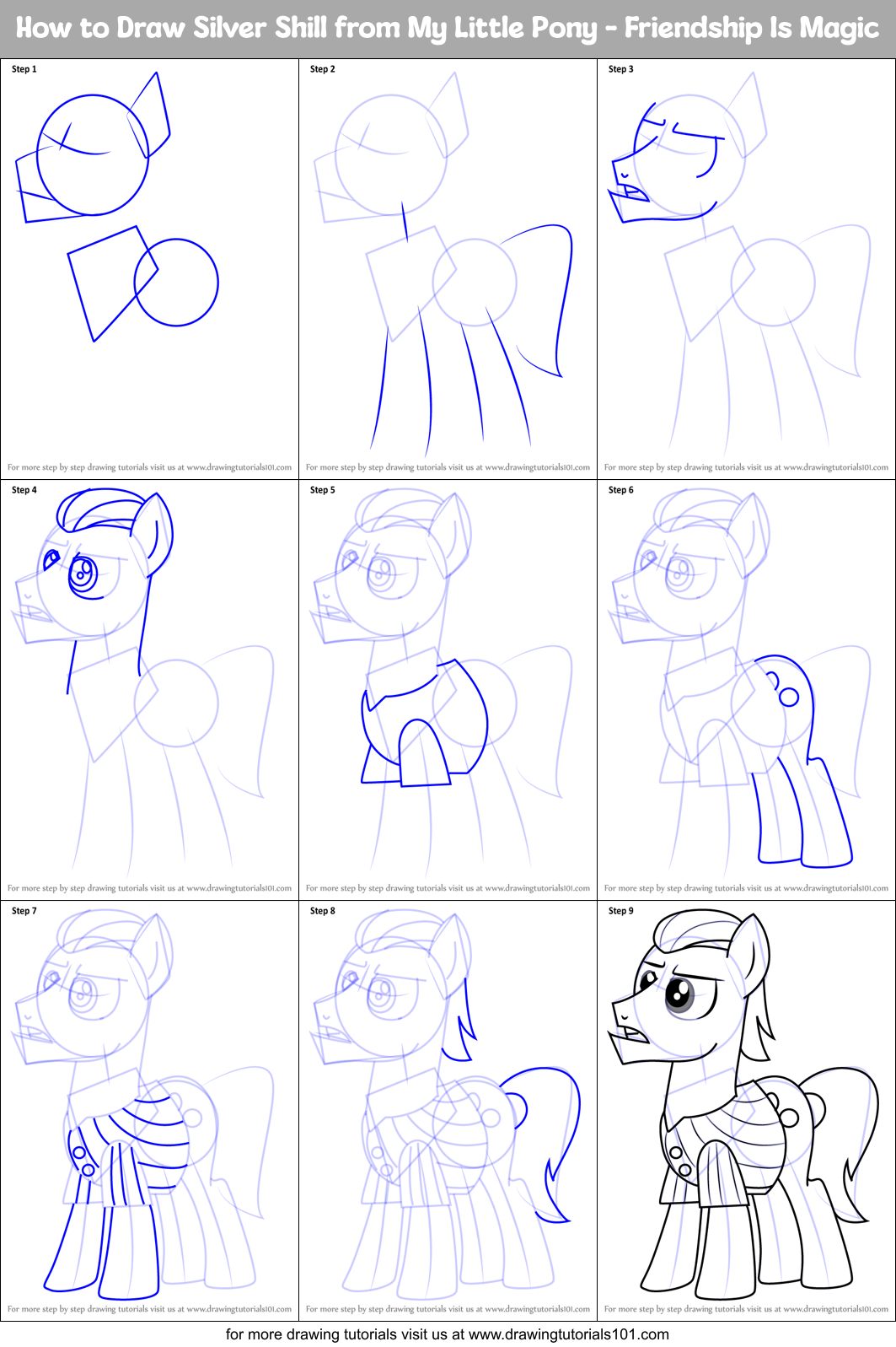 How to Draw Silver Shill from My Little Pony - Friendship Is Magic Printable Step by Step