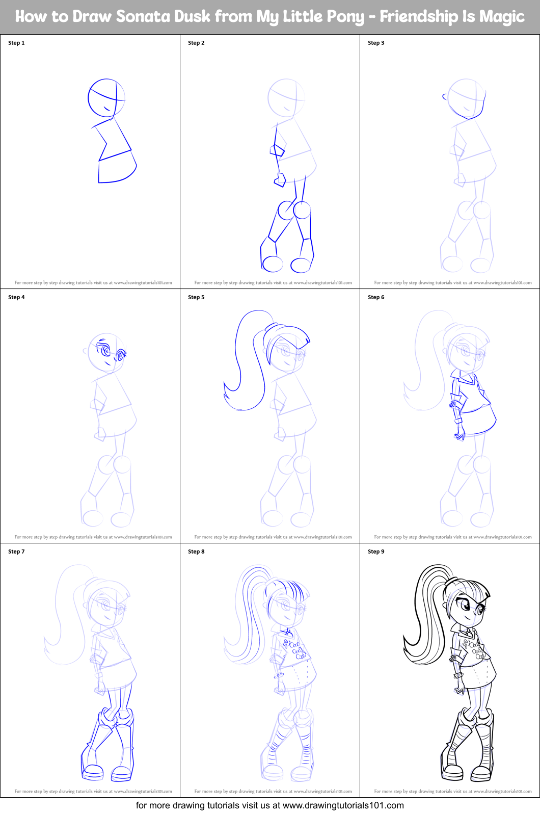 How to Draw Sonata Dusk from My Little Pony - Friendship Is Magic Printable Step by Step