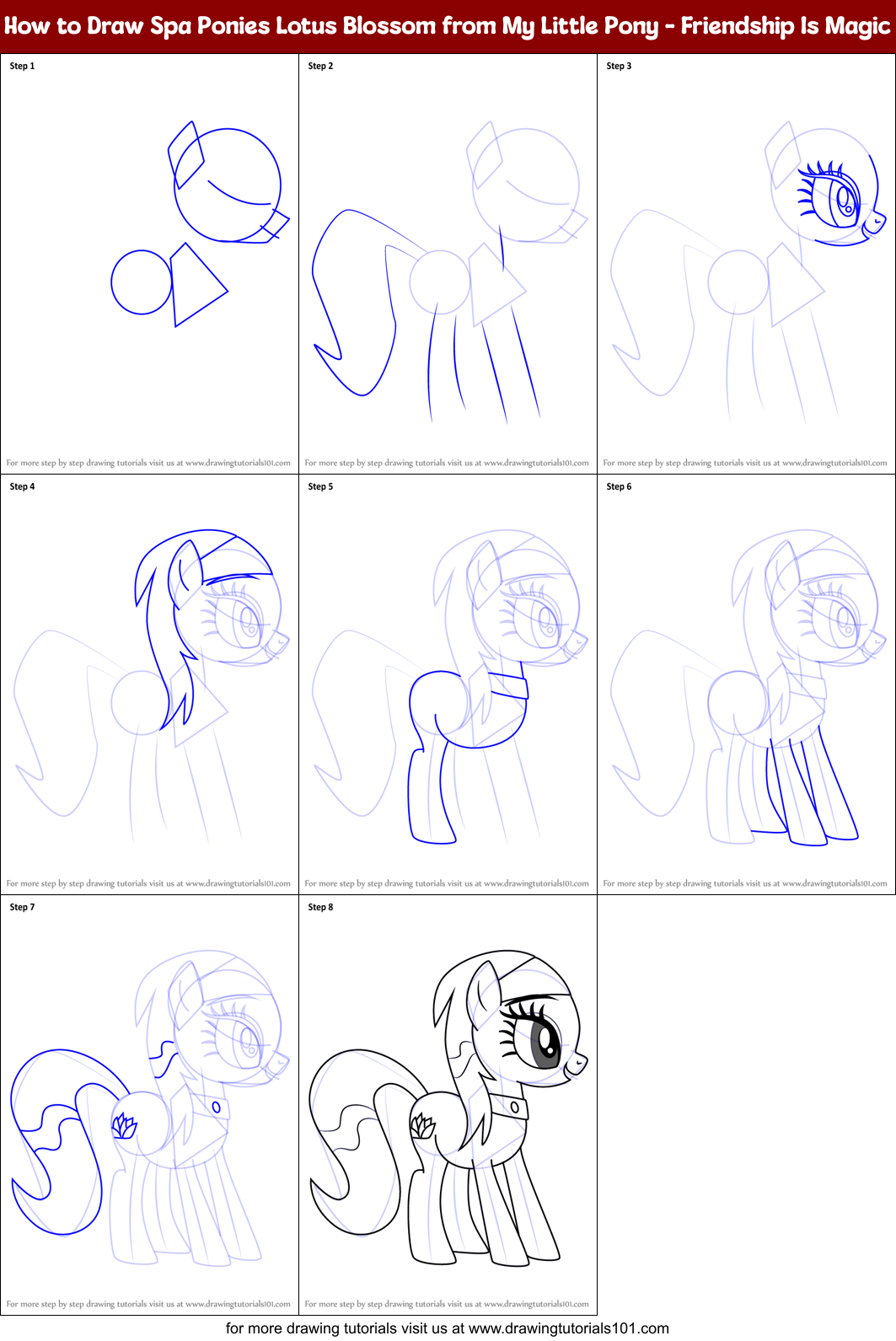 How to Draw Spa Ponies Lotus Blossom from My Little Pony - Friendship Is Magic Printable Step by Step