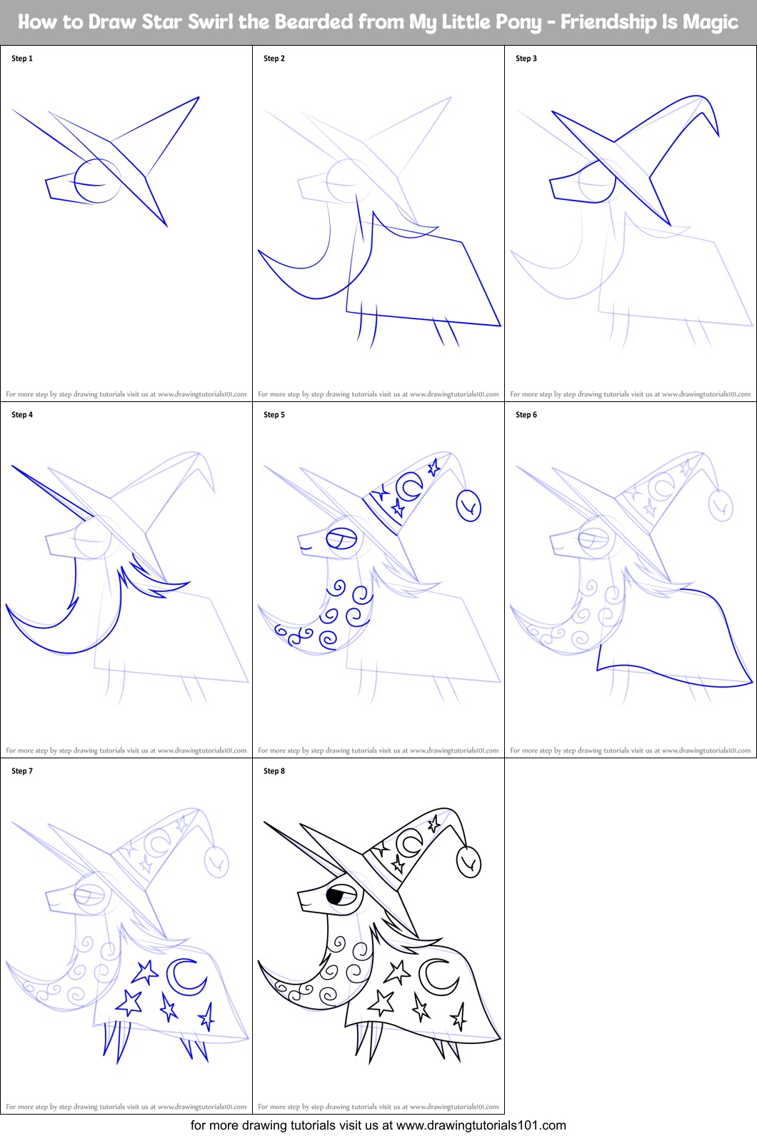 How to Draw Star Swirl the Bearded from My Little Pony - Friendship Is Magic Printable Step by Step