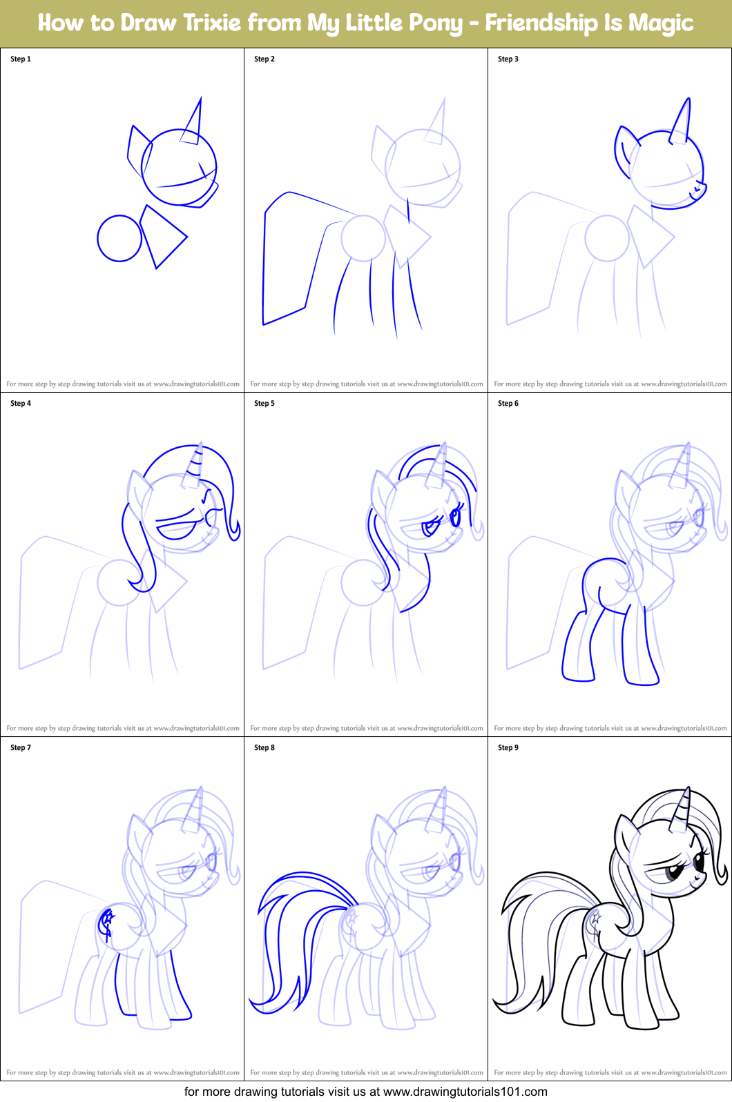 How to Draw Trixie from My Little Pony - Friendship Is Magic Printable Step by Step