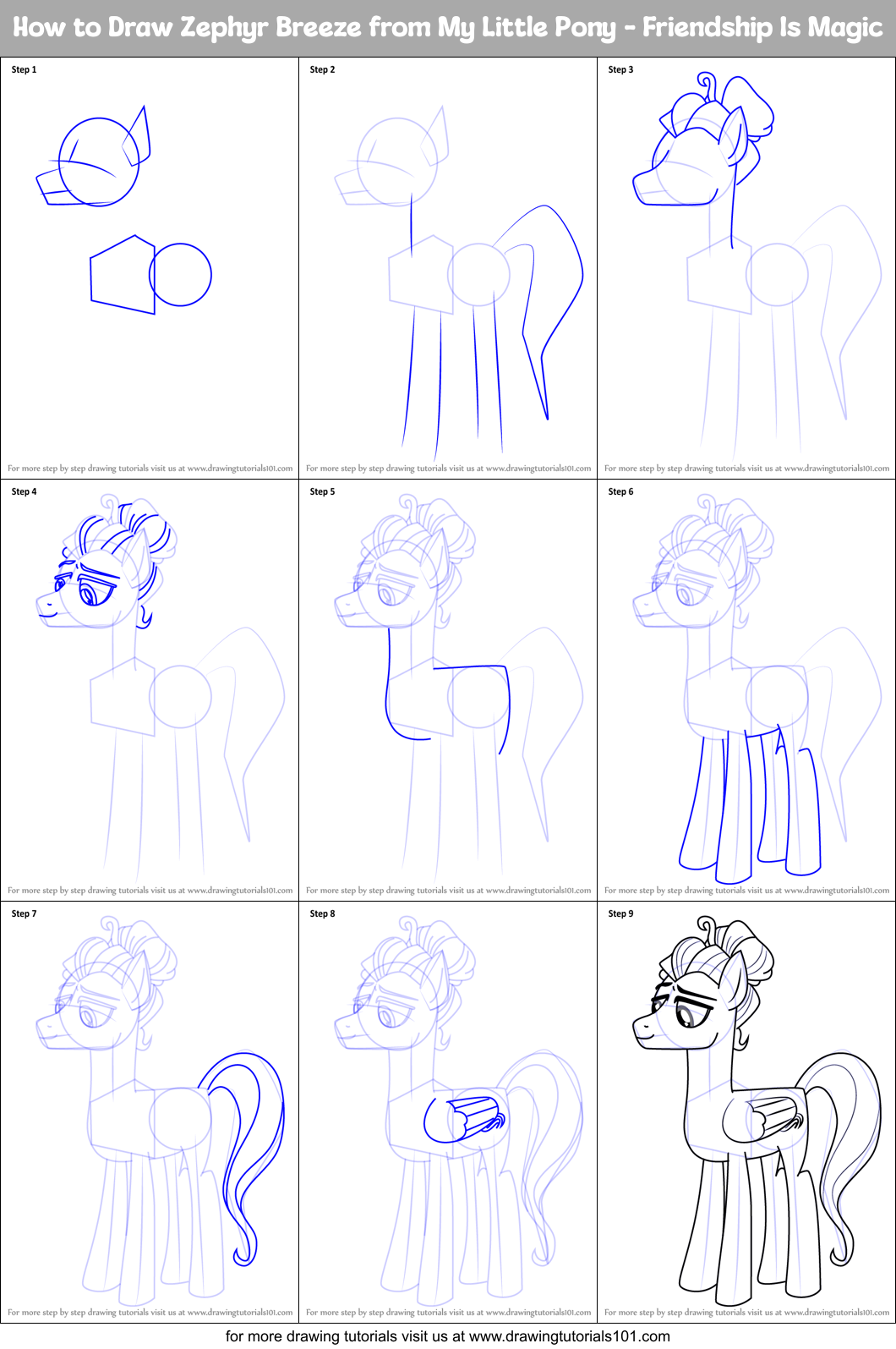 How to Draw Zephyr Breeze from My Little Pony - Friendship Is Magic Printable Step by Step