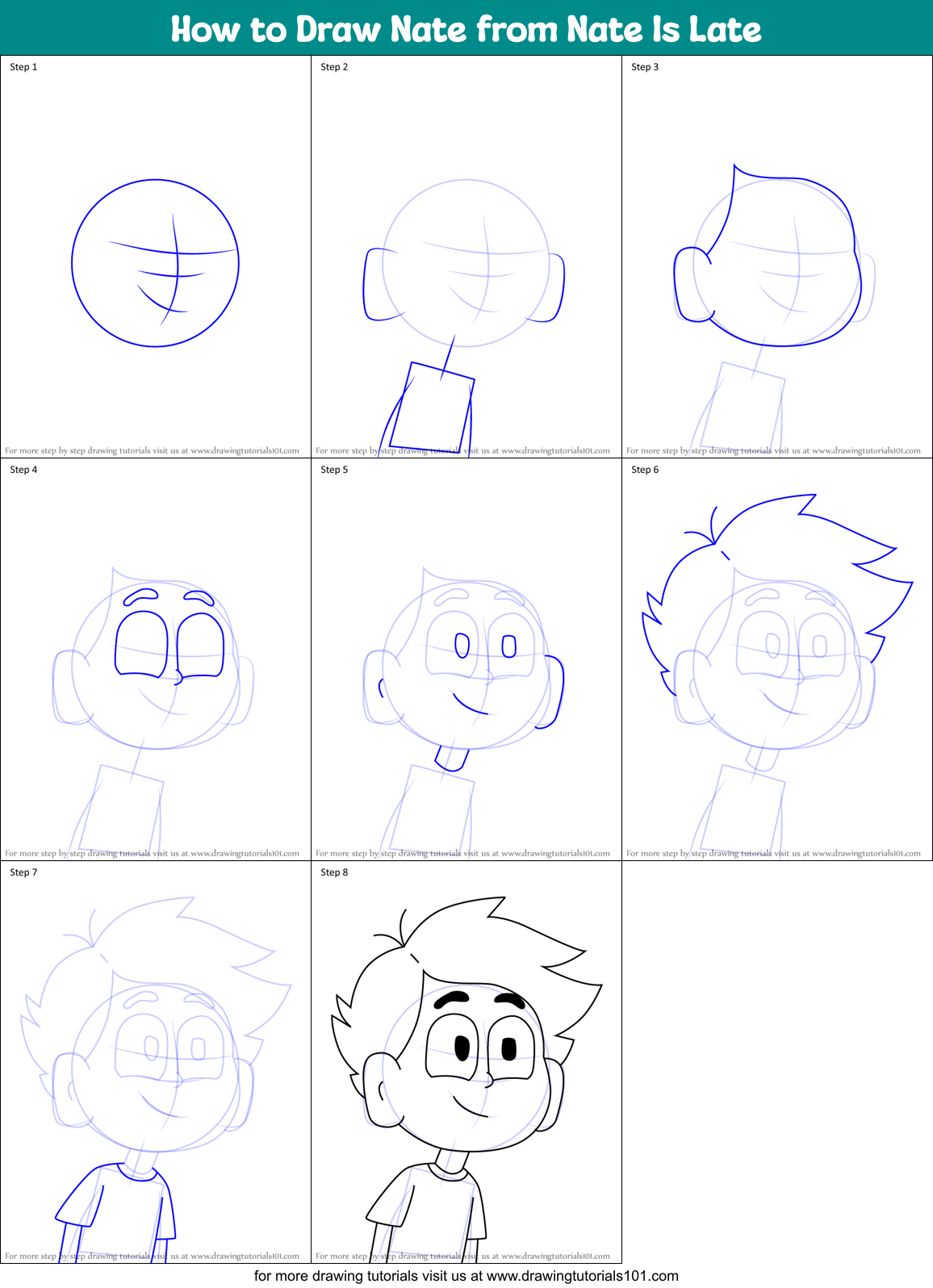 How to Draw Nate from Nate Is Late Printable Step by Step