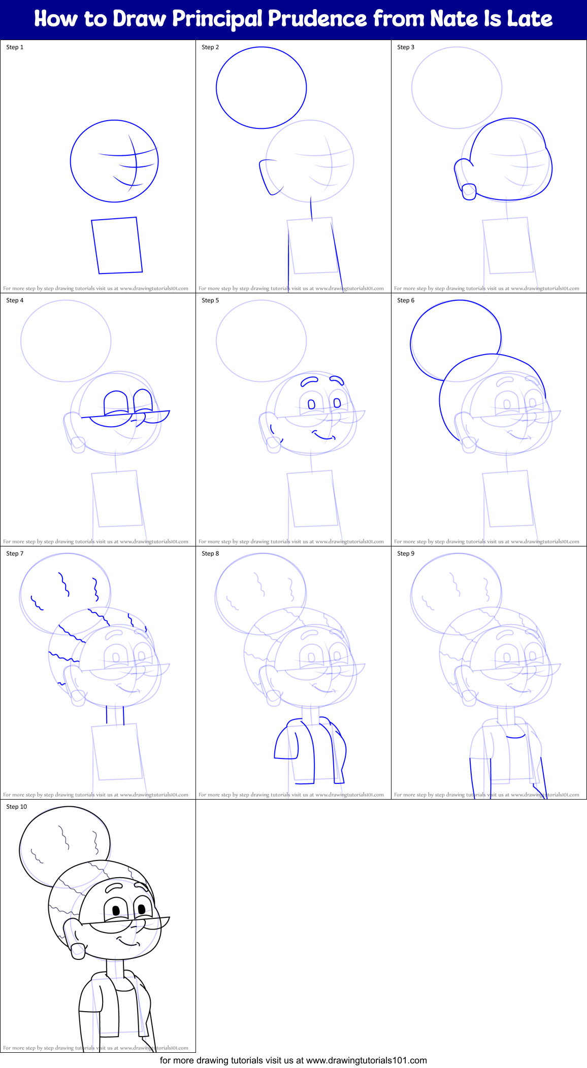How to Draw Principal Prudence from Nate Is Late Printable Step by Step
