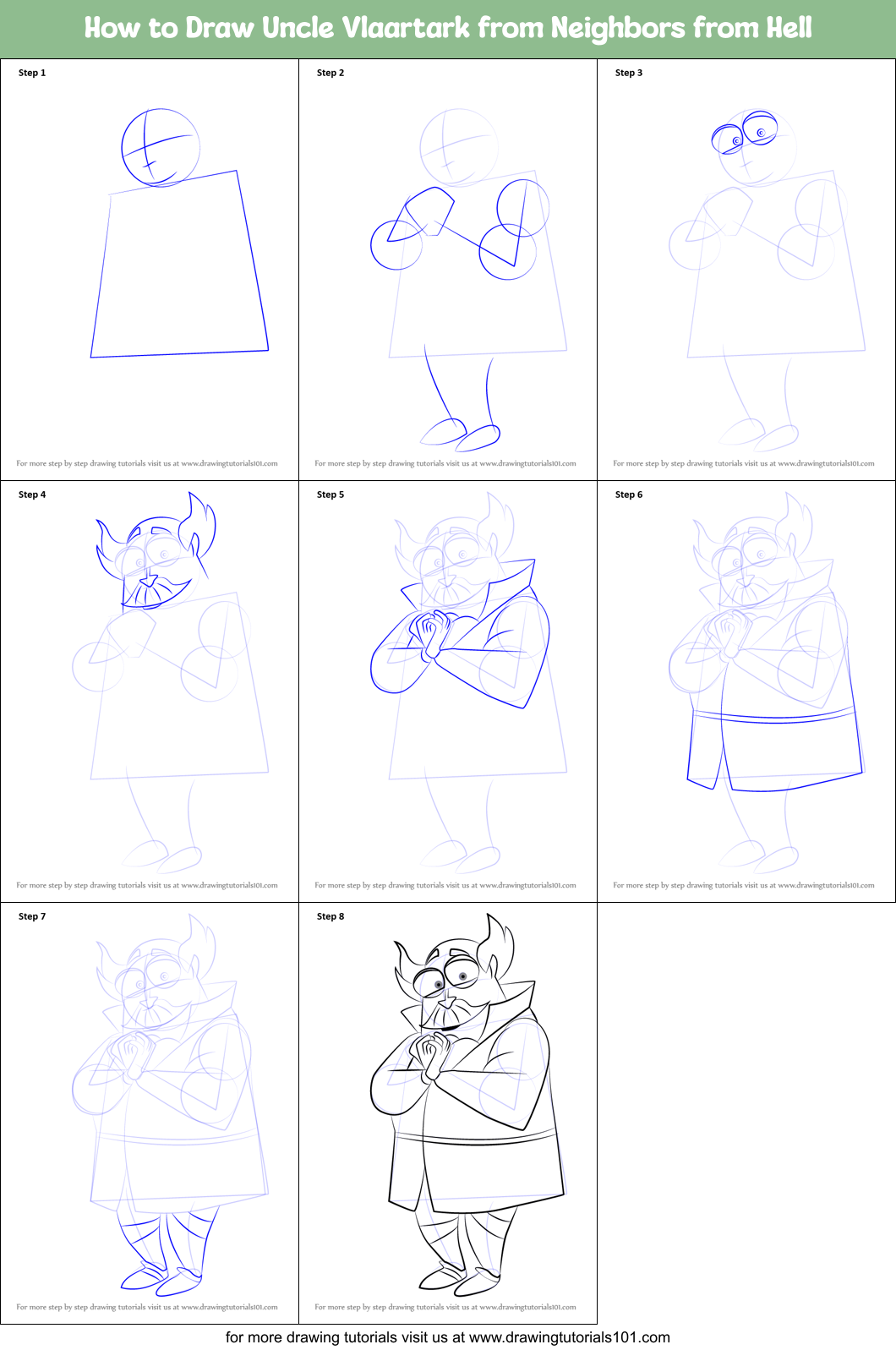 How to Draw Uncle Vlaartark from Neighbors from Hell Printable Step by Step