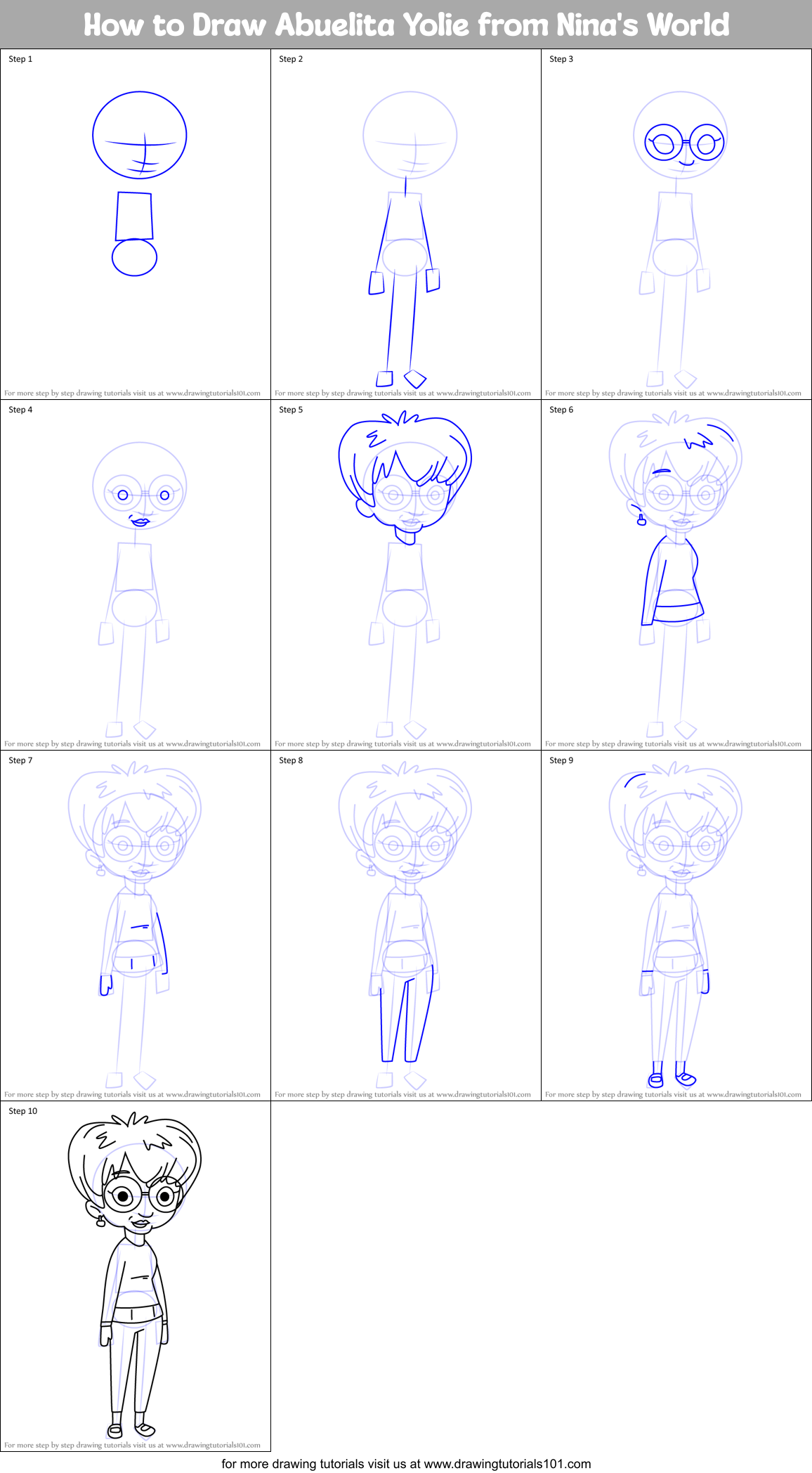 How to Draw Abuelita Yolie from Nina's World Printable Step by Step
