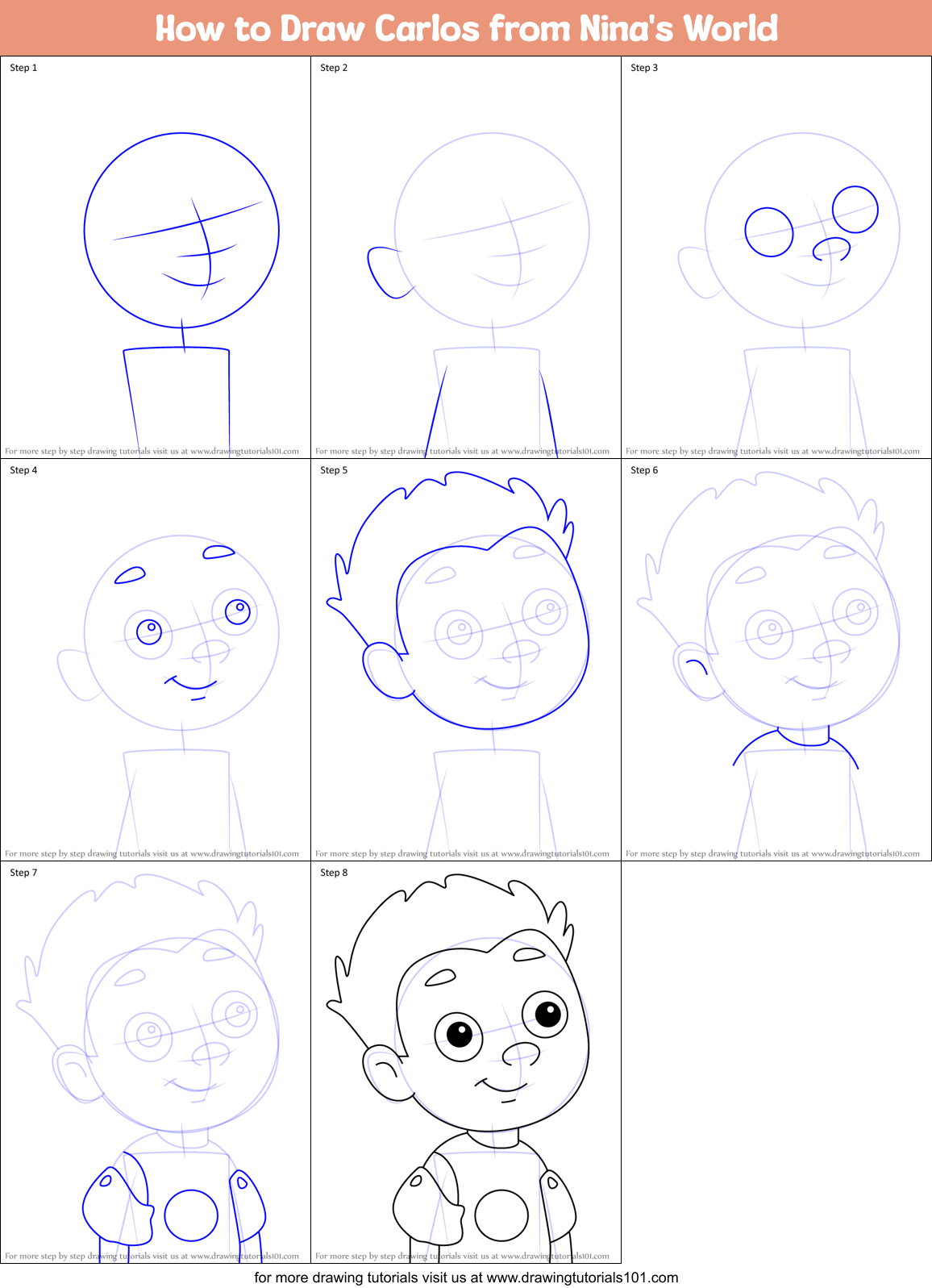How to Draw Carlos from Nina's World Printable Step by Step