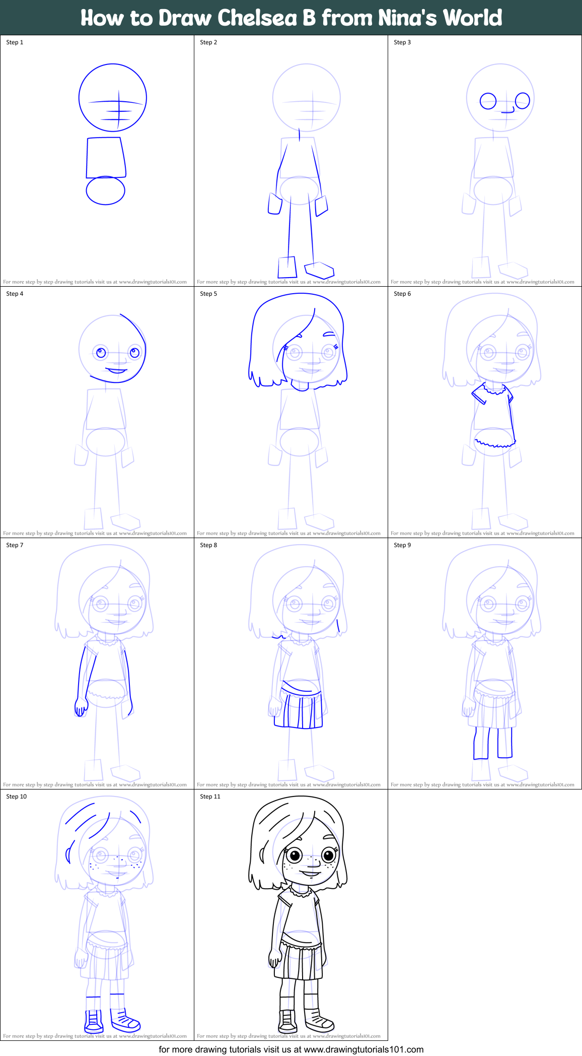 How to Draw Chelsea B from Nina's World Printable Step by Step