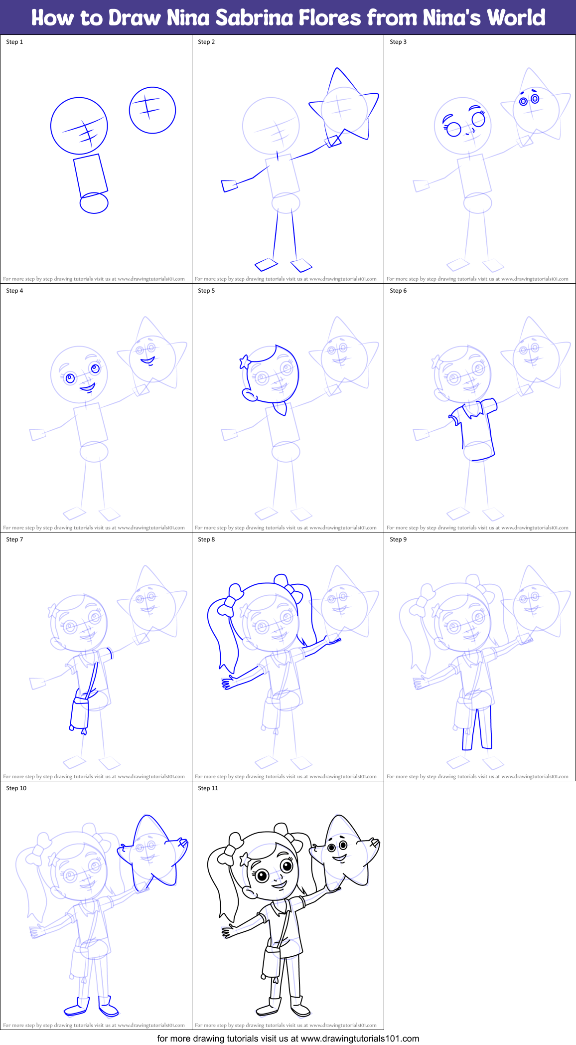 How to Draw Nina Sabrina Flores from Nina's World Printable Step by Step