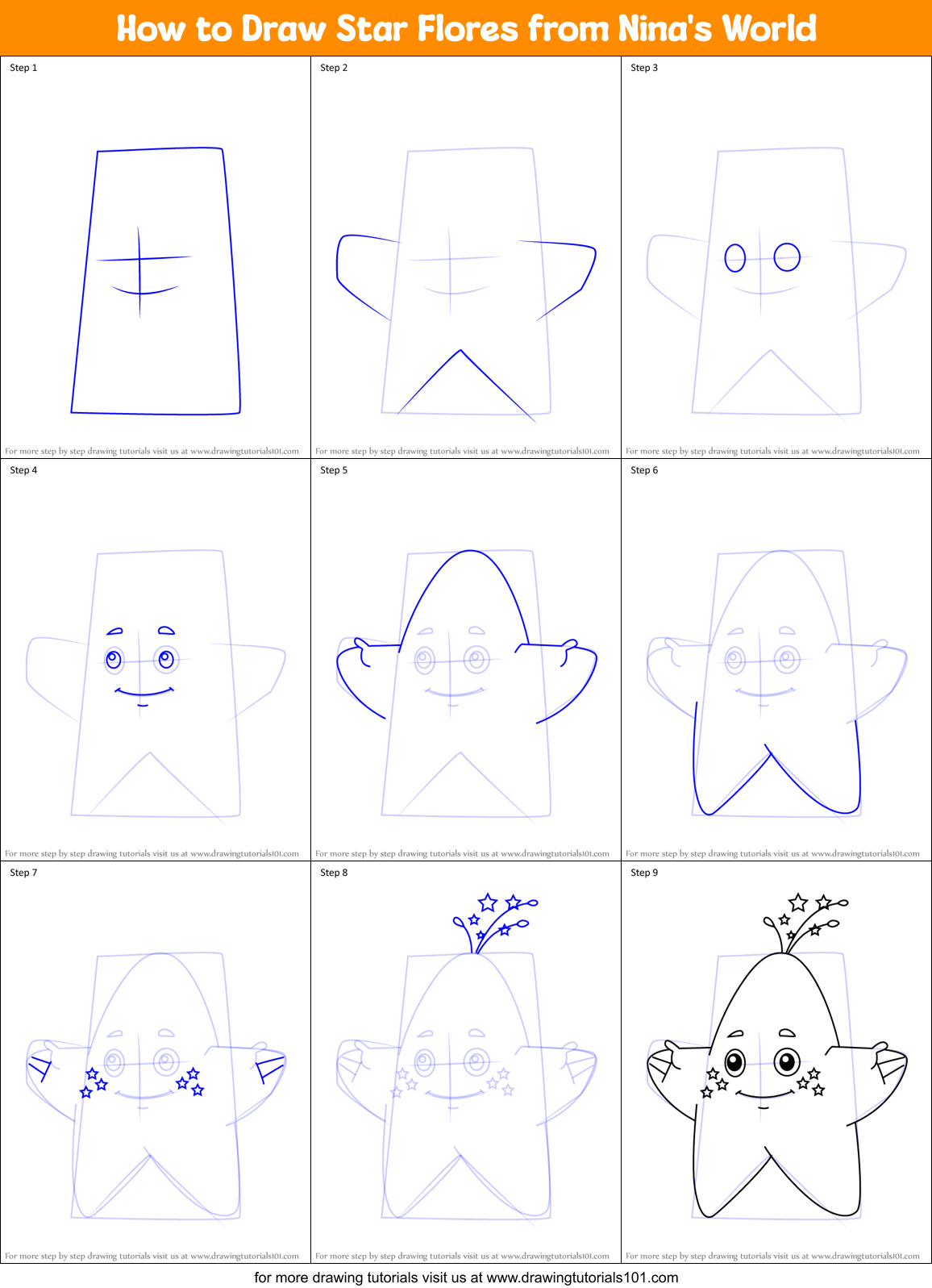 How to Draw Star Flores from Nina's World Printable Step by Step
