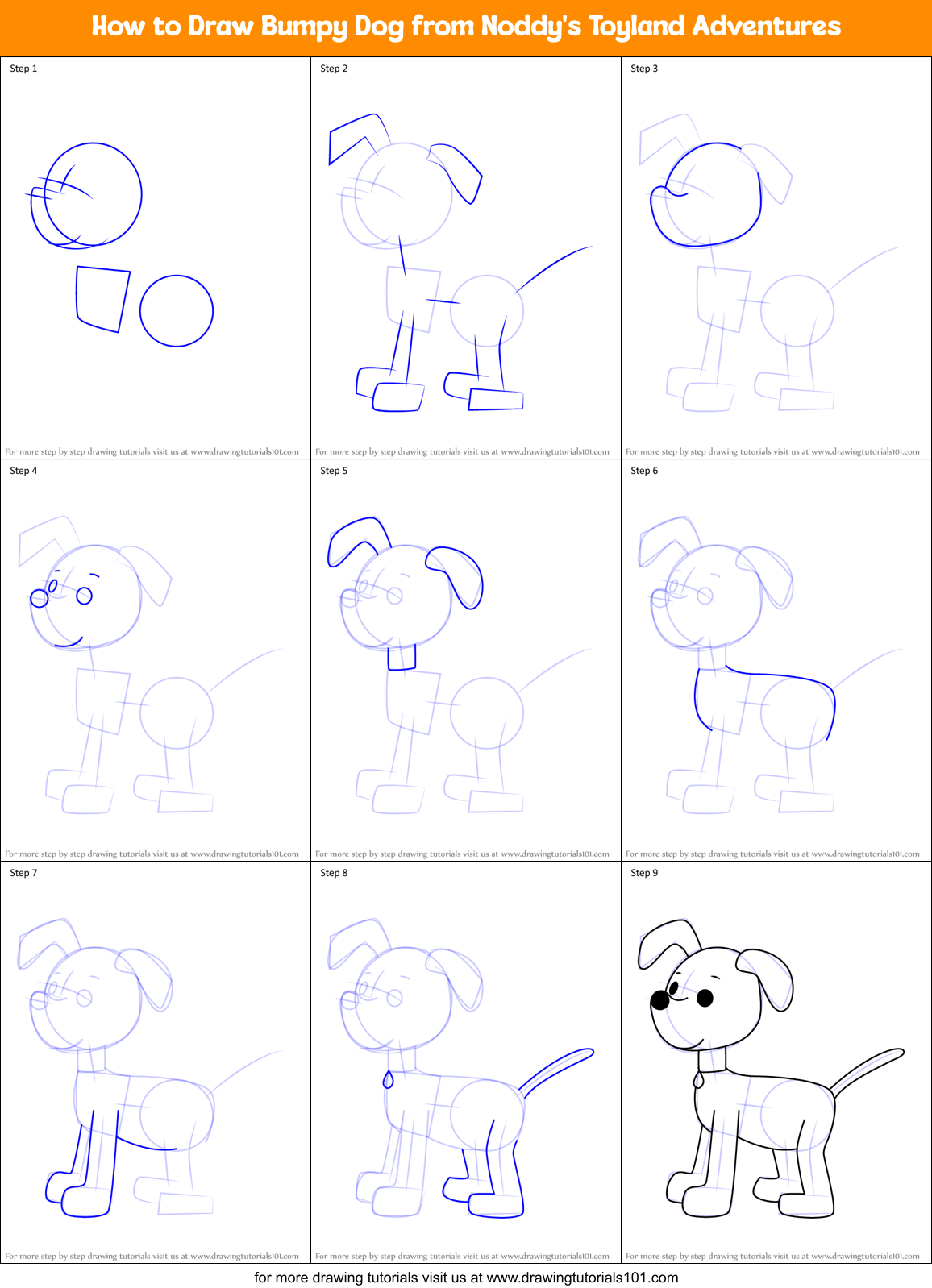 How to Draw Bumpy Dog from Noddy's Toyland Adventures Printable Step by Step