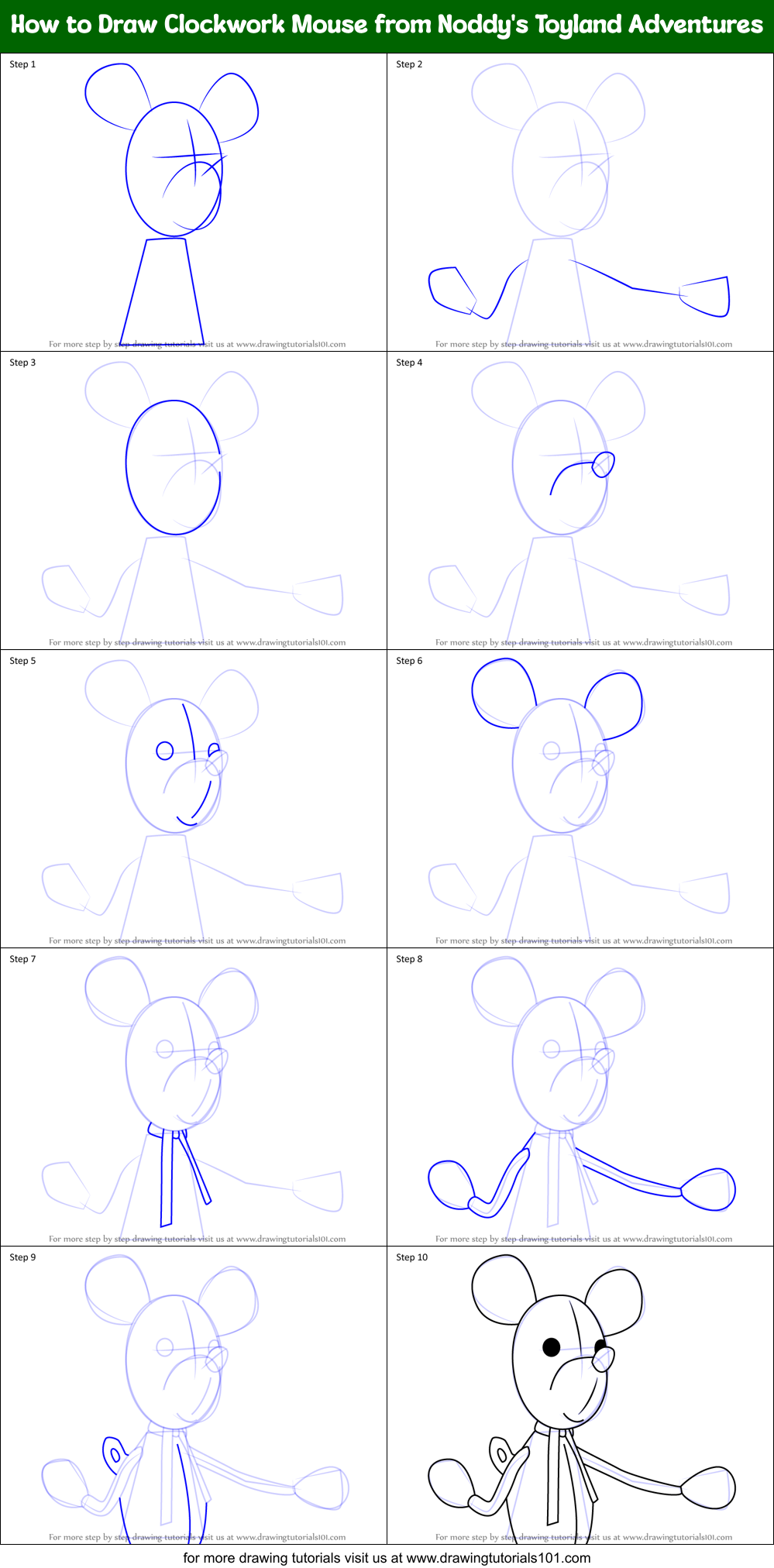 How to Draw Clockwork Mouse from Noddy's Toyland Adventures Printable Step by Step