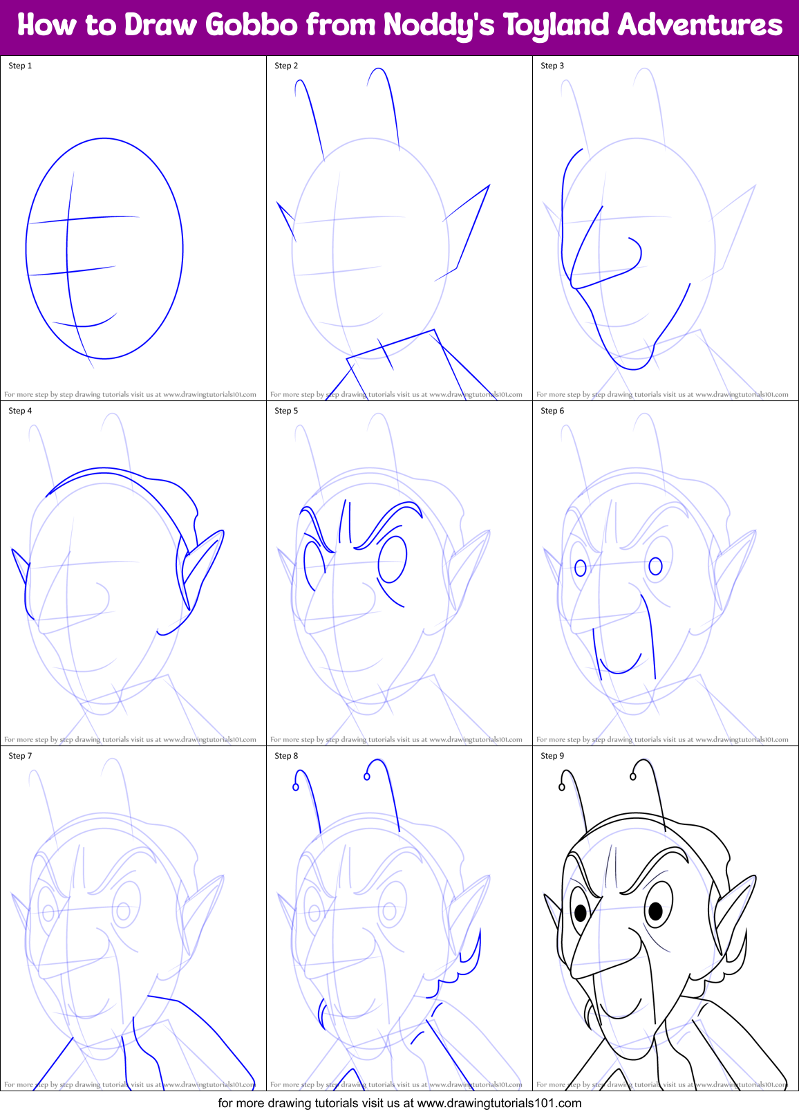How to Draw Gobbo from Noddy's Toyland Adventures Printable Step by Step