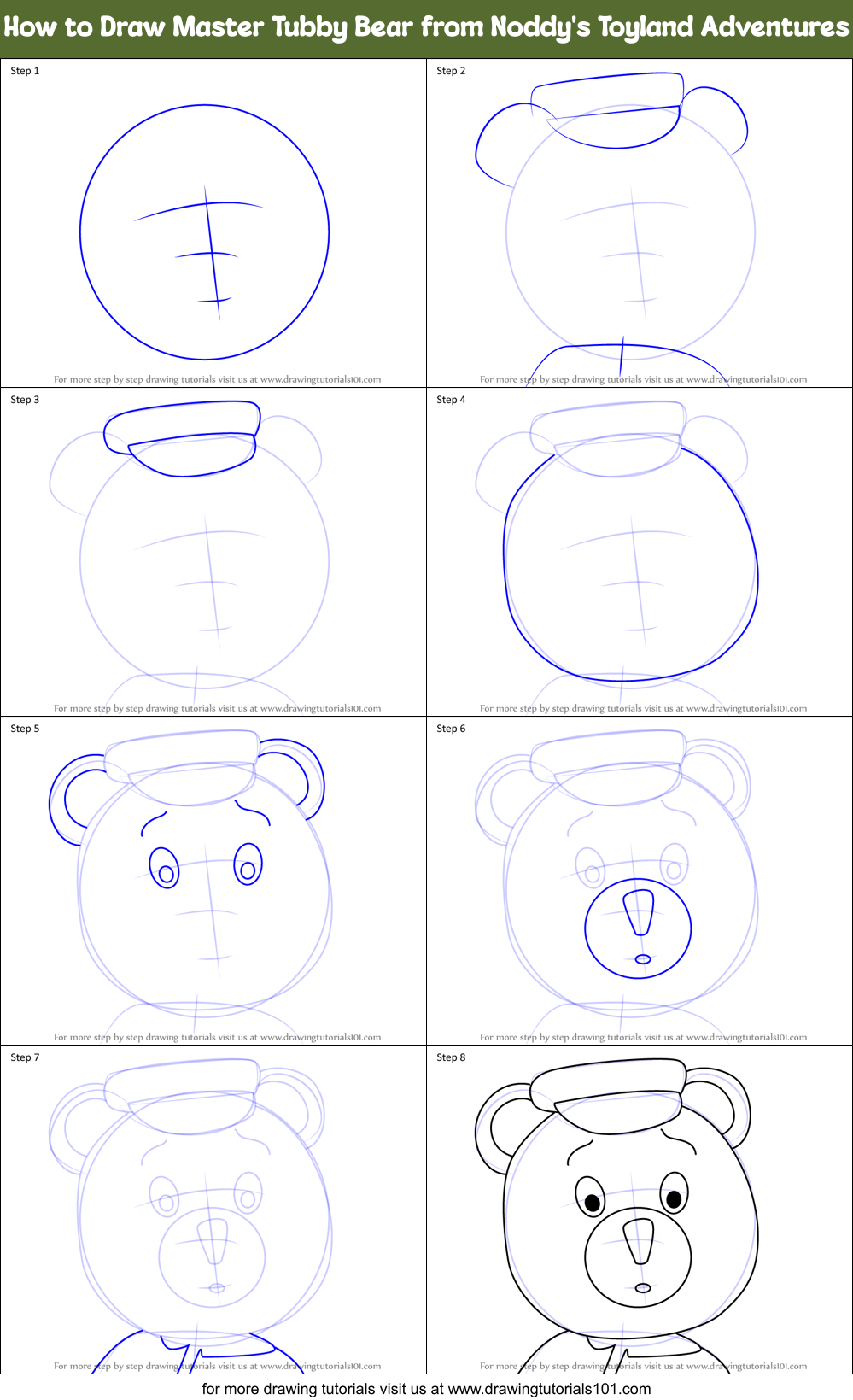 How to Draw Master Tubby Bear from Noddy's Toyland Adventures Printable Step by Step