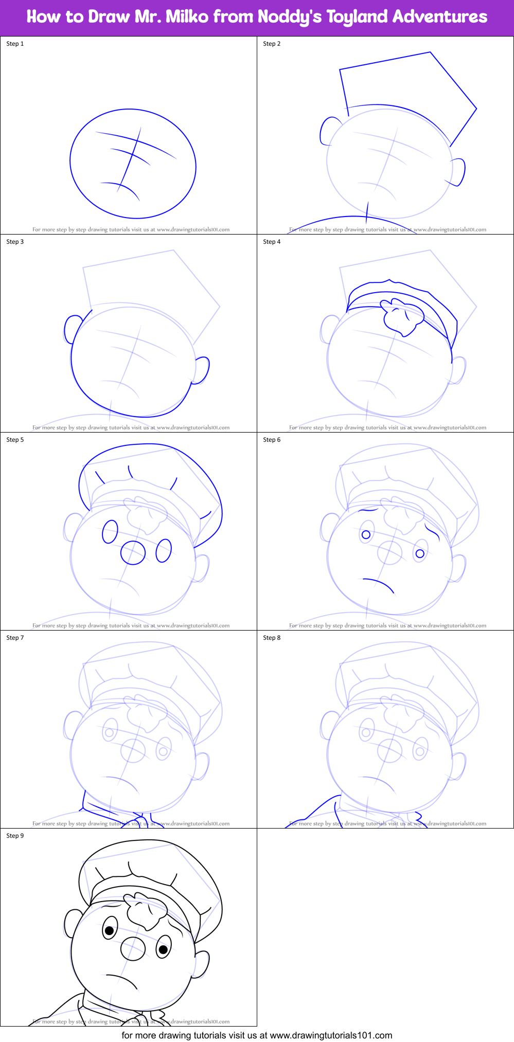 How to Draw Mr. Milko from Noddy's Toyland Adventures Printable Step by Step