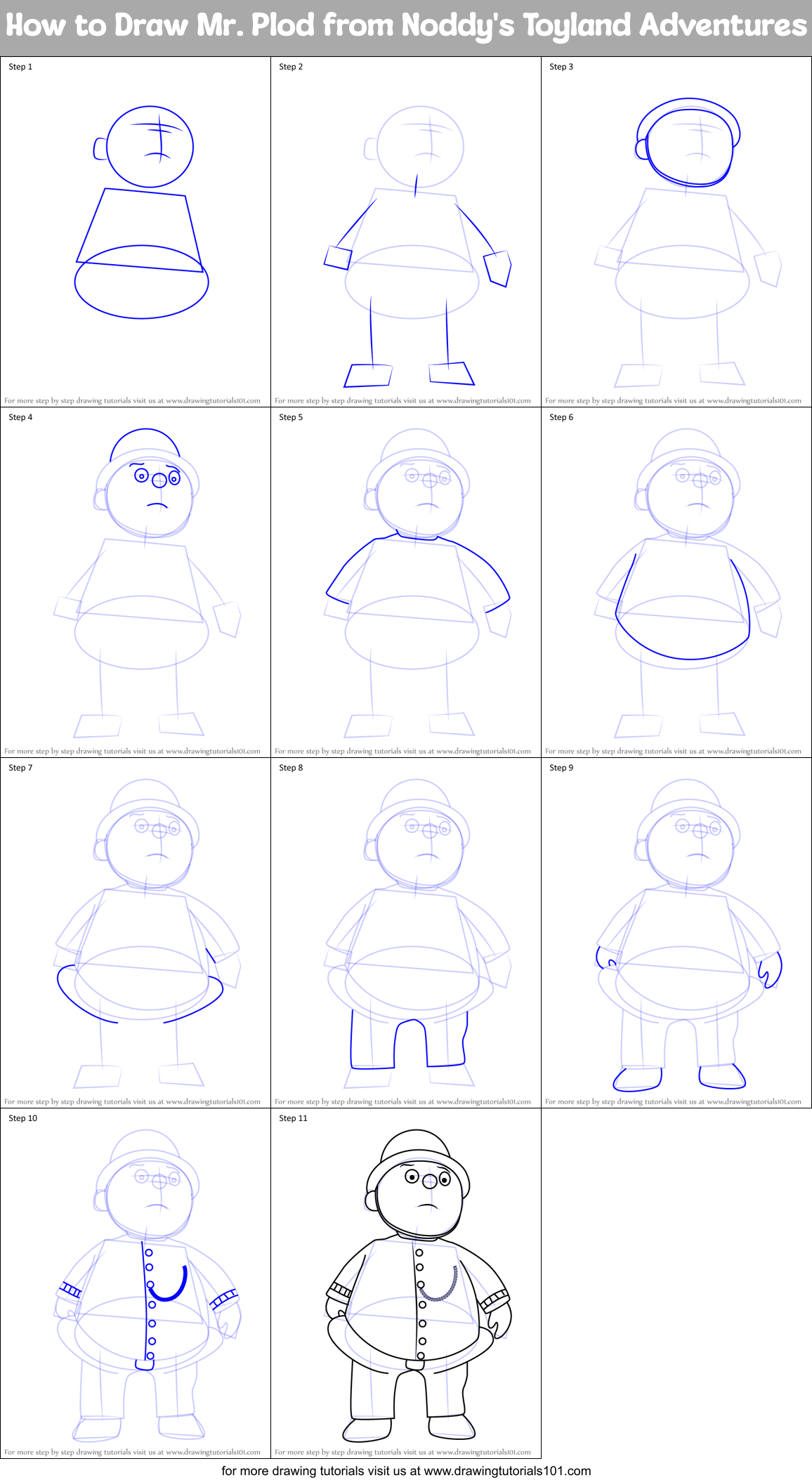 How to Draw Mr. Plod from Noddy's Toyland Adventures Printable Step by Step