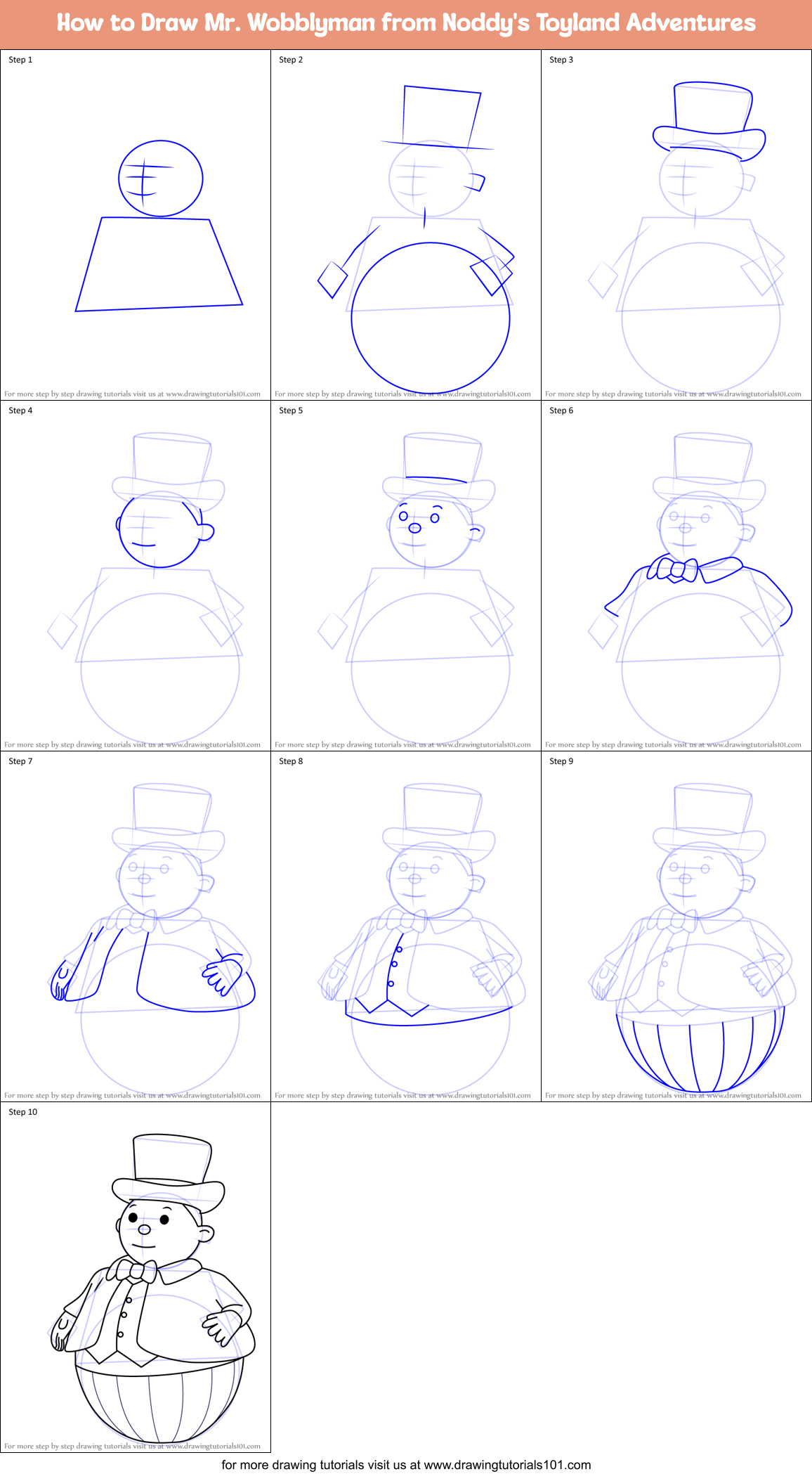 How to Draw Mr. Wobblyman from Noddy's Toyland Adventures Printable Step by Step