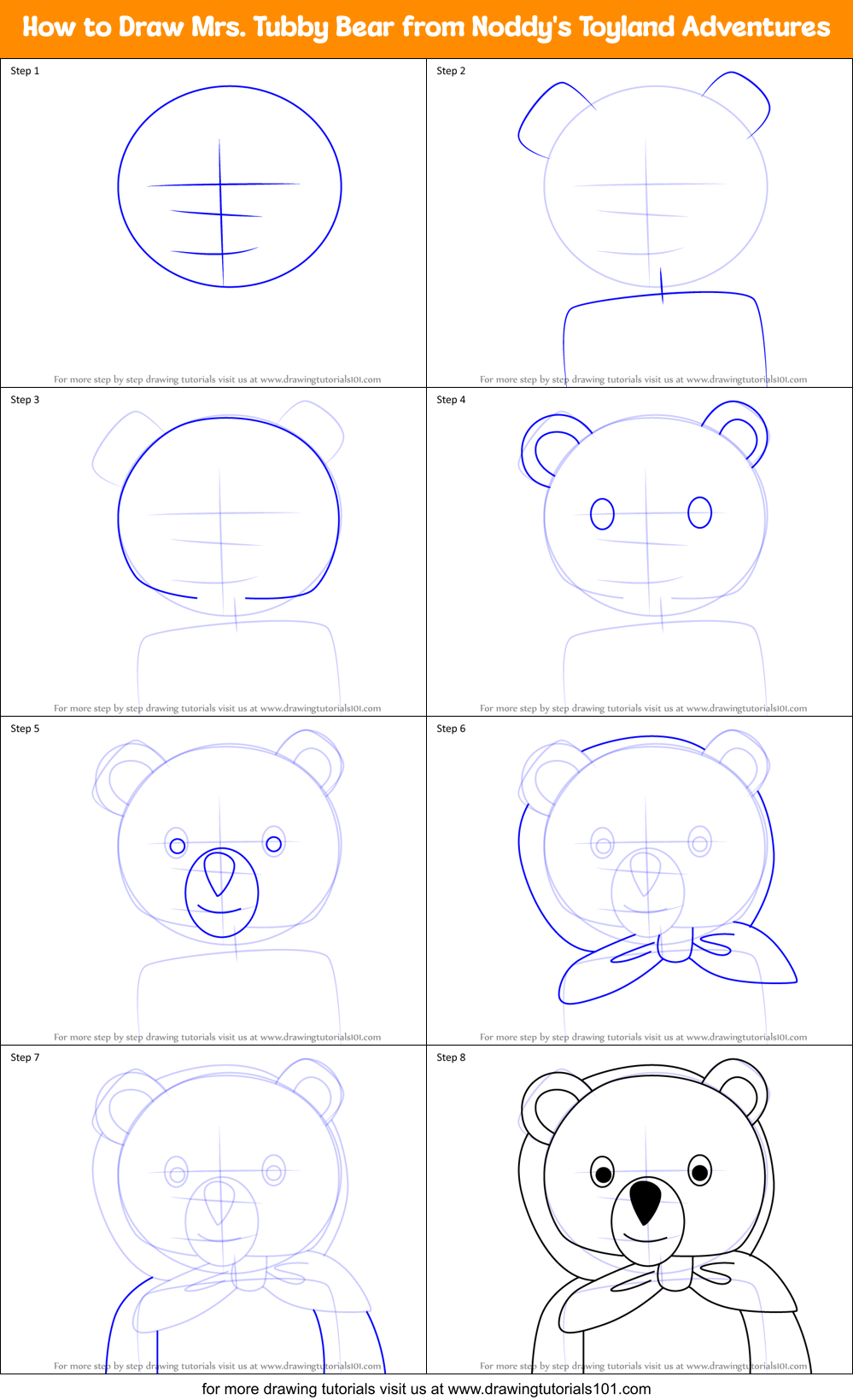 How to Draw Mrs. Tubby Bear from Noddy's Toyland Adventures Printable Step by Step