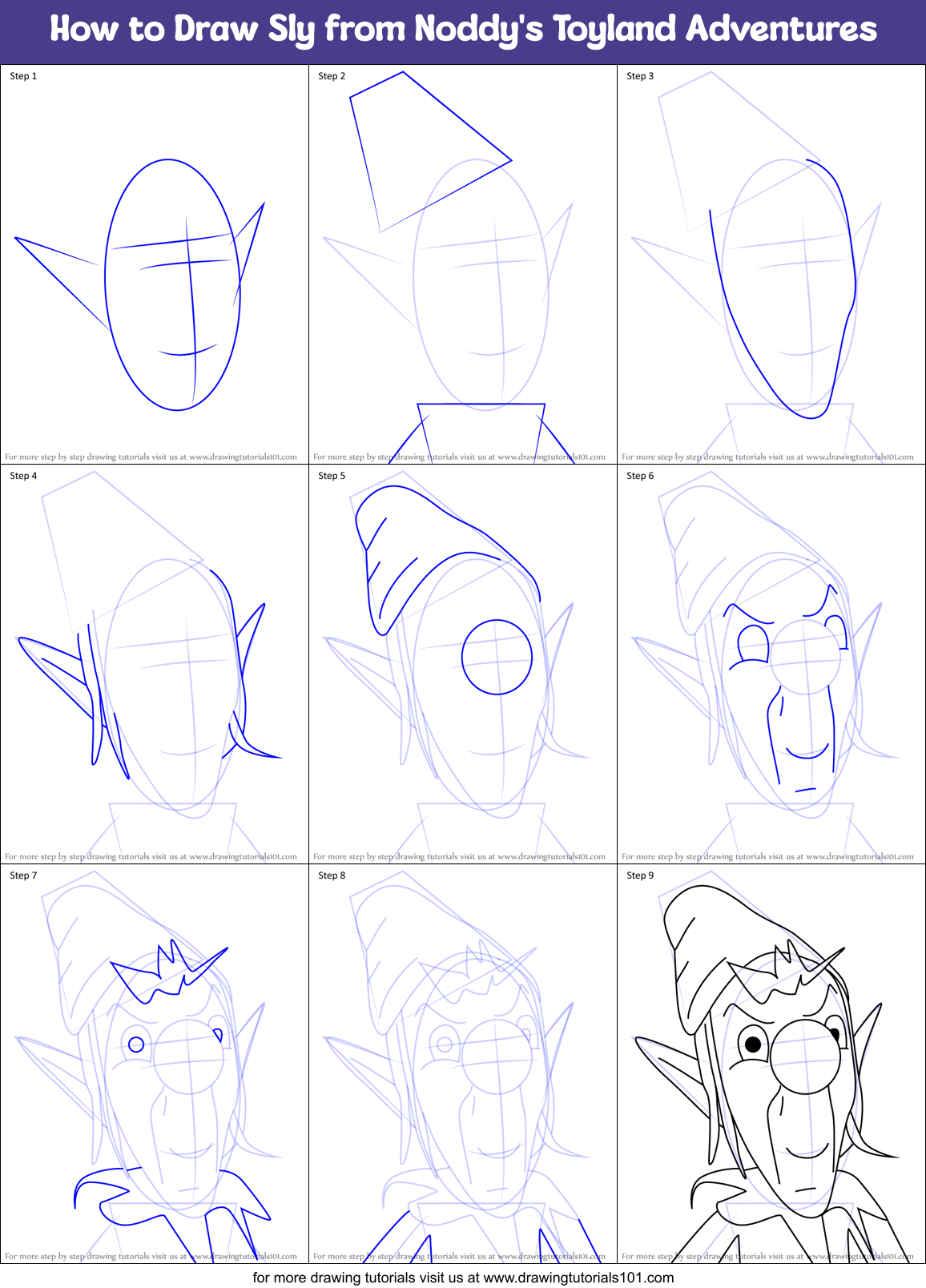 How to Draw Sly from Noddy's Toyland Adventures Printable Step by Step