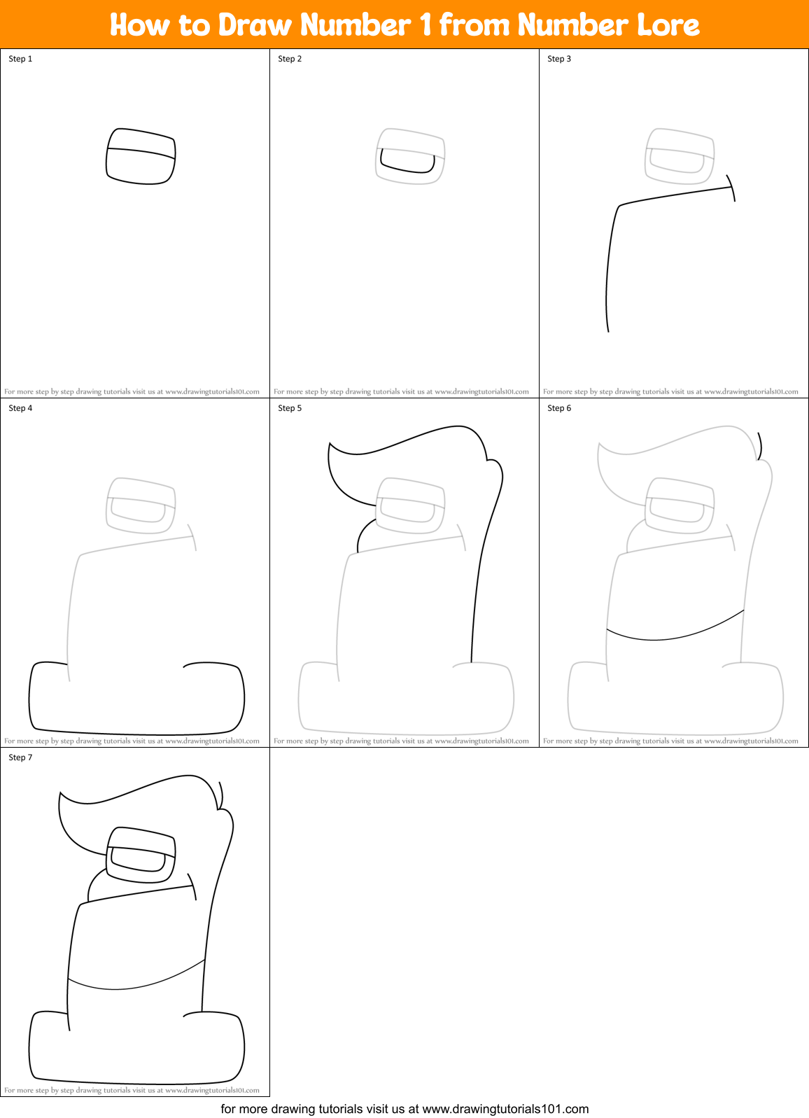 How to Draw Number 1 from Number Lore Printable Step by Step