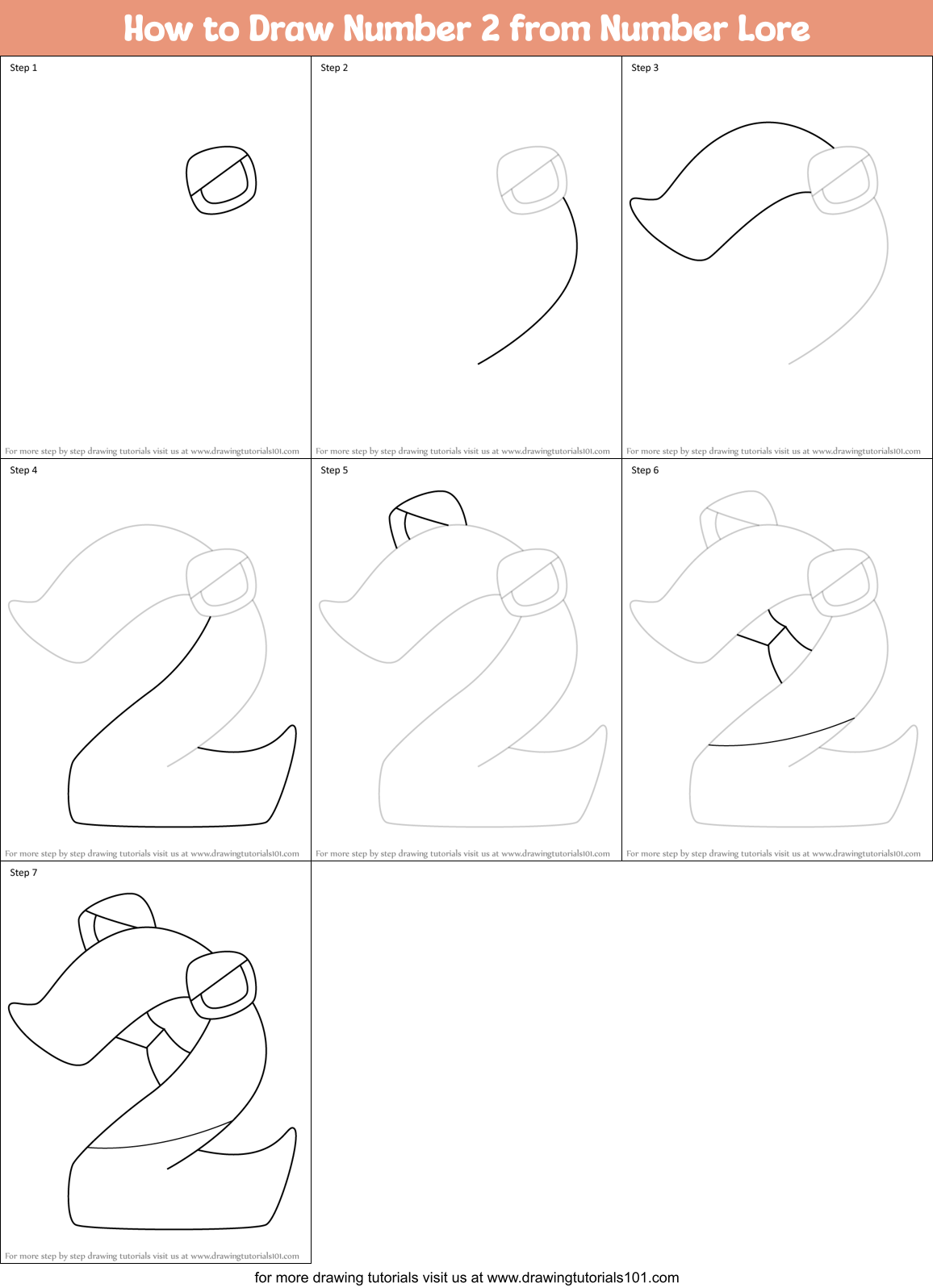 How to Draw Number 2 from Number Lore Printable Step by Step