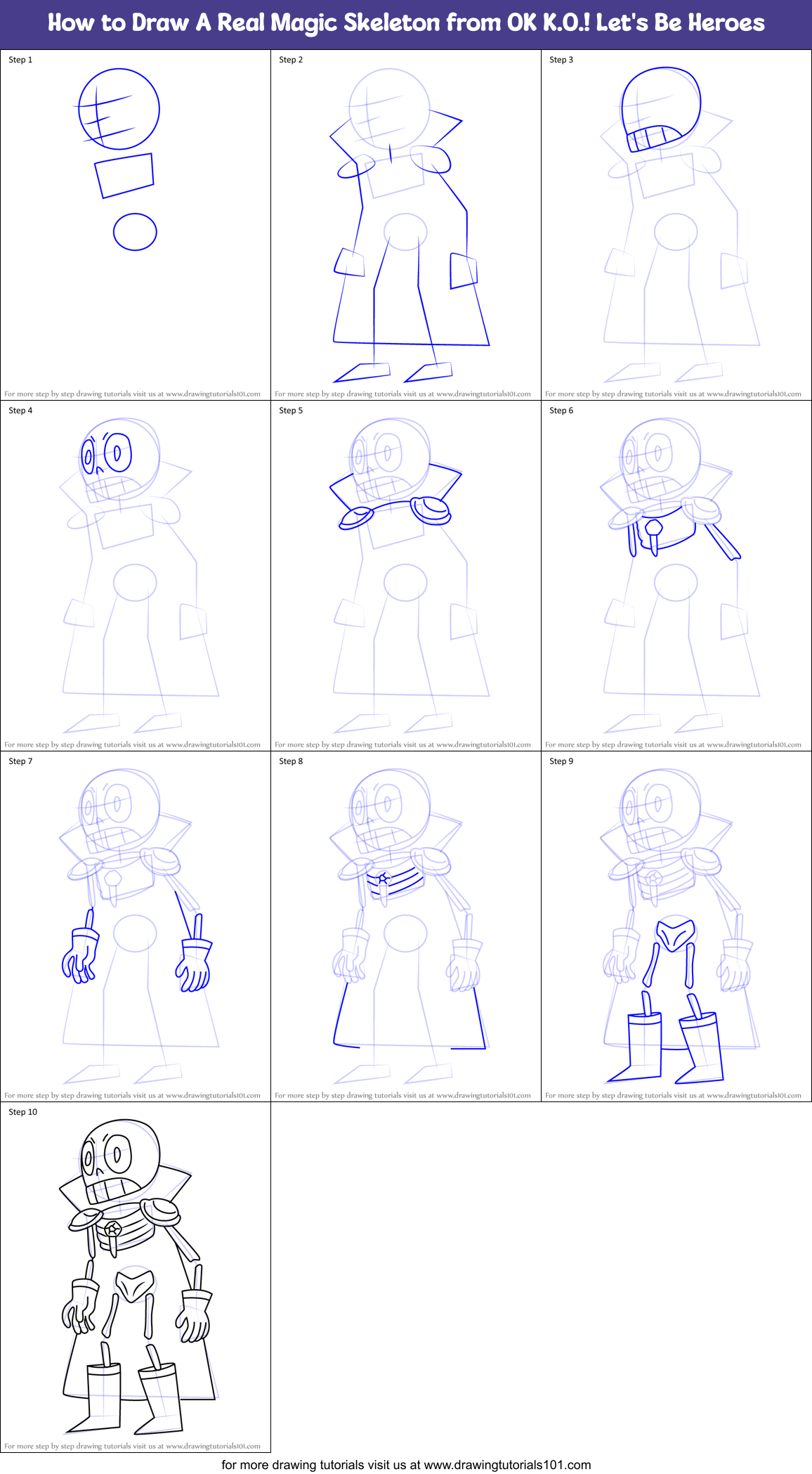 How to Draw A Real Magic Skeleton from OK K.O.! Let's Be Heroes Printable Step by Step