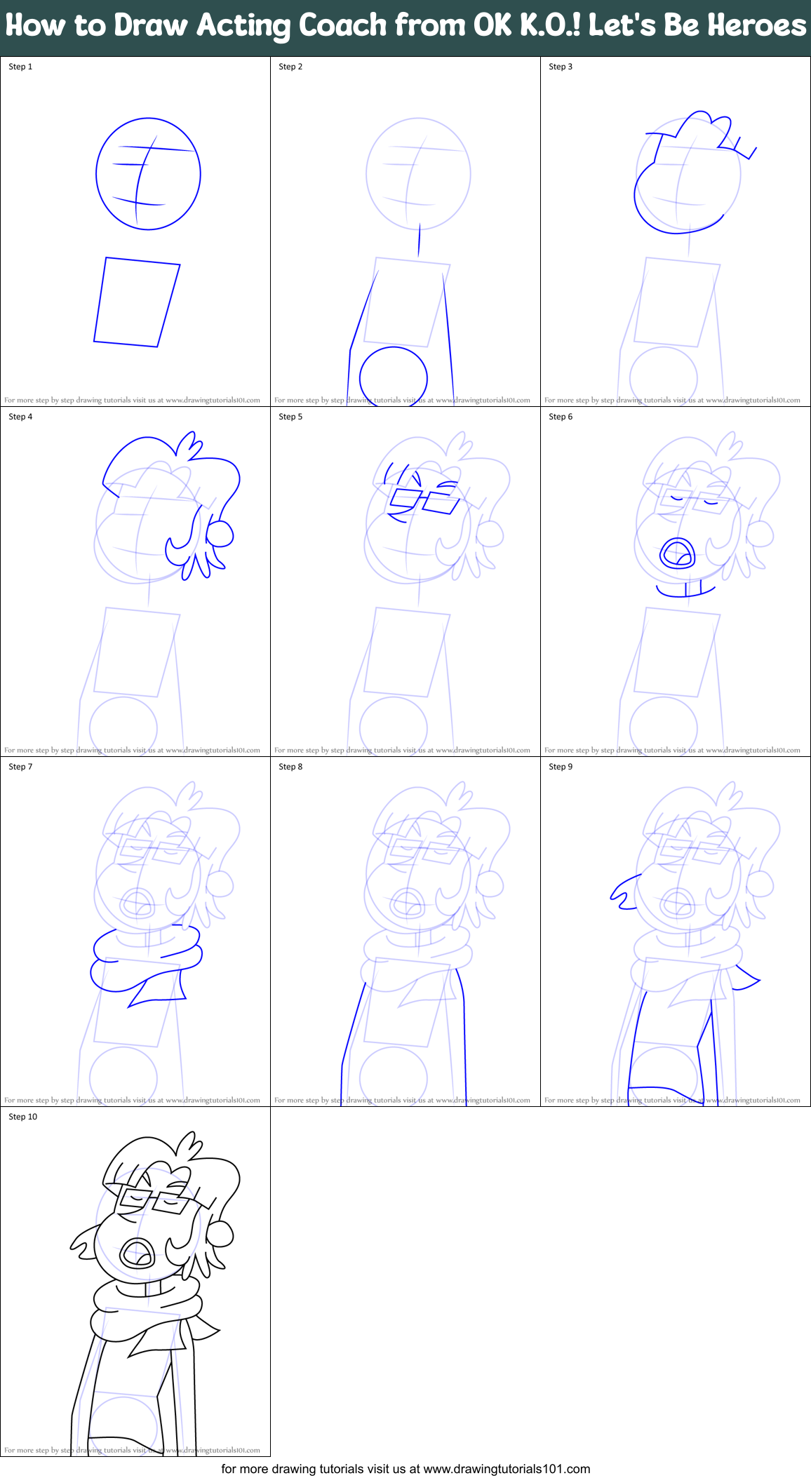 How to Draw Acting Coach from OK K.O.! Let's Be Heroes Printable Step by Step