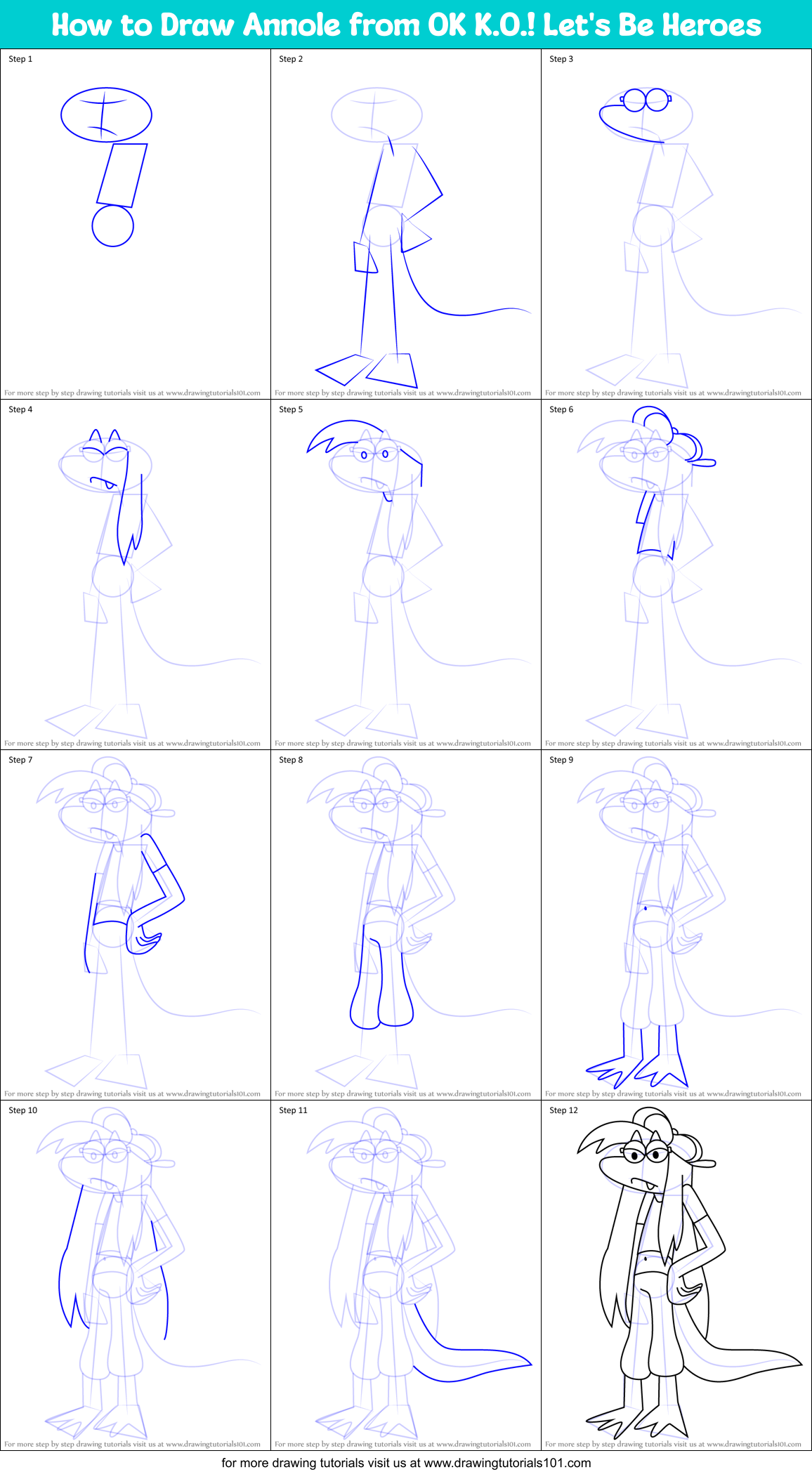 How to Draw Annole from OK K.O.! Let's Be Heroes Printable Step by Step