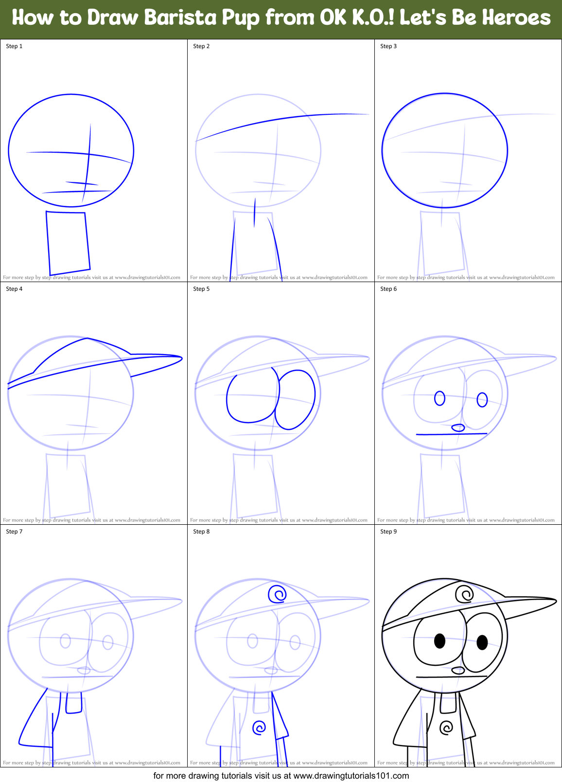How to Draw Barista Pup from OK K.O.! Let's Be Heroes Printable Step by Step