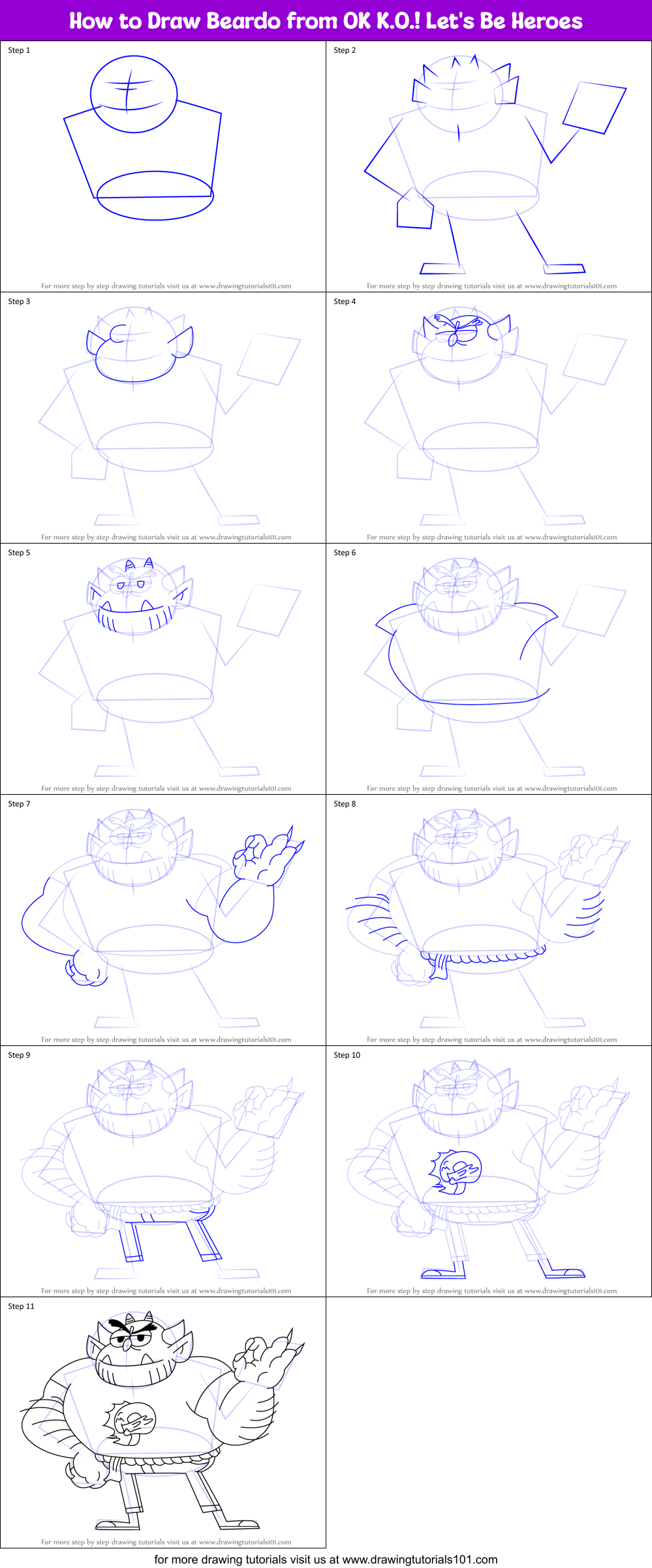 How to Draw Beardo from OK K.O.! Let's Be Heroes Printable Step by Step