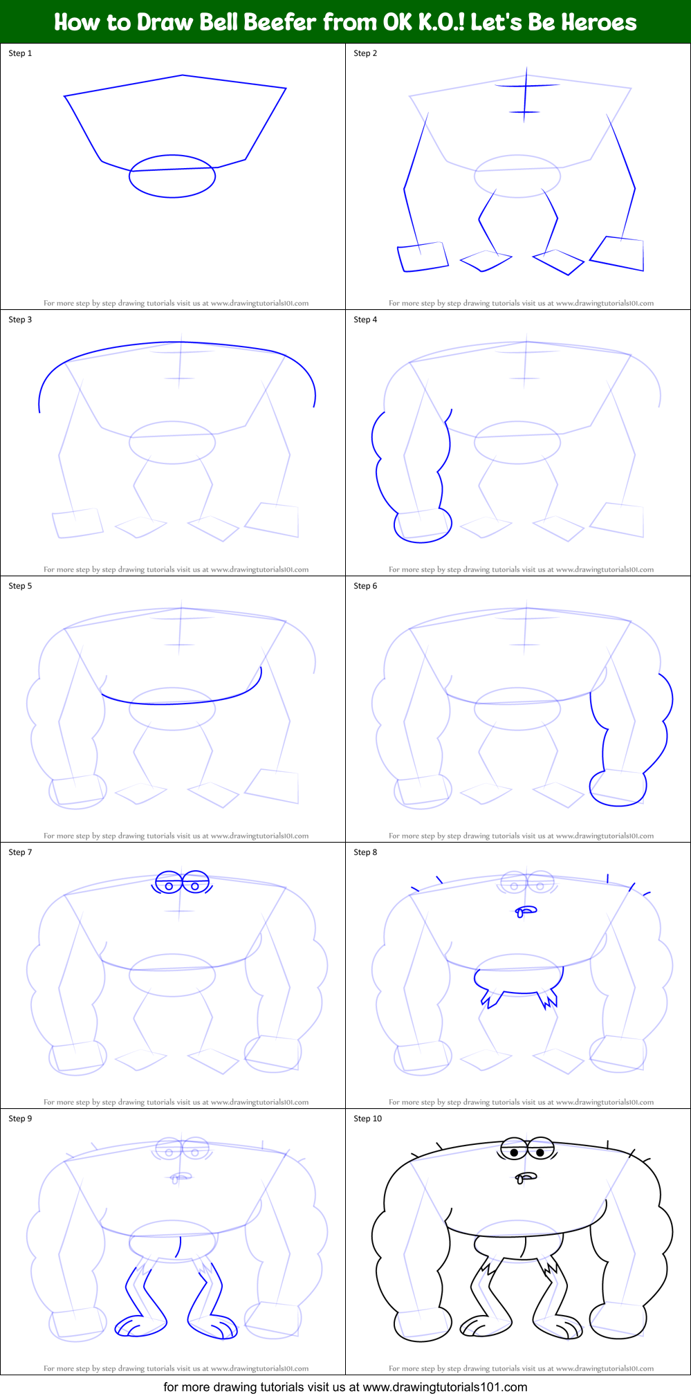 How to Draw Bell Beefer from OK K.O.! Let's Be Heroes Printable Step by Step