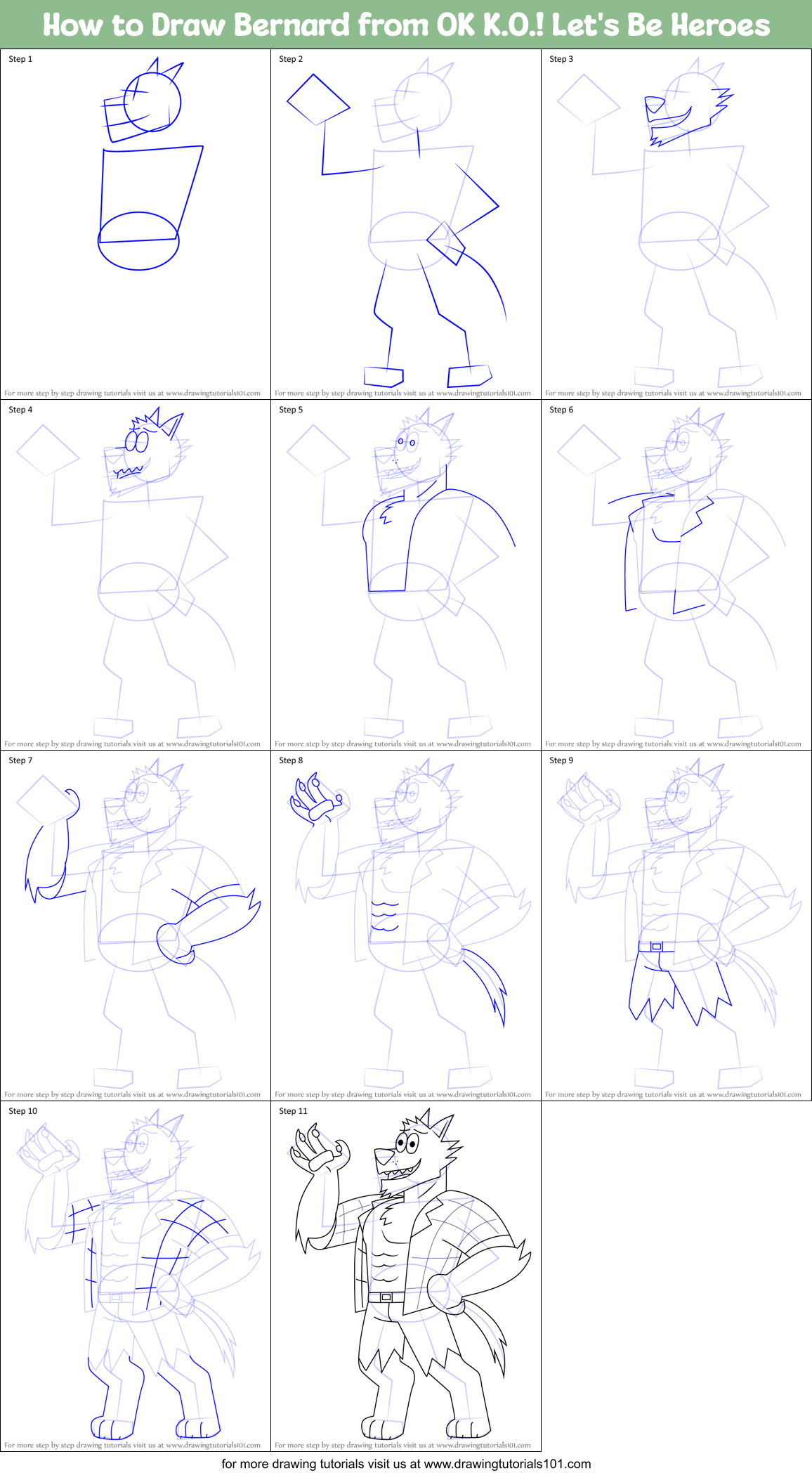 How to Draw Bernard from OK K.O.! Let's Be Heroes Printable Step by Step