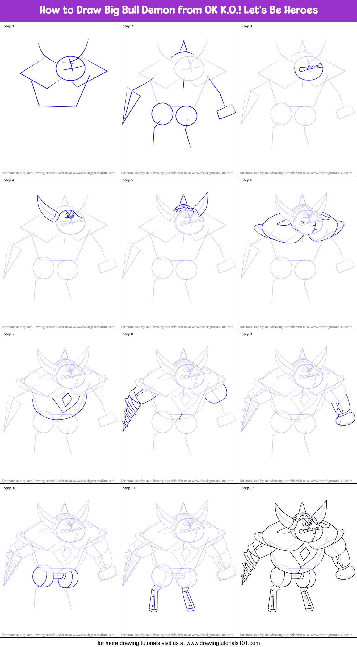 How to Draw Big Bull Demon from OK K.O.! Let's Be Heroes Printable Step by Step