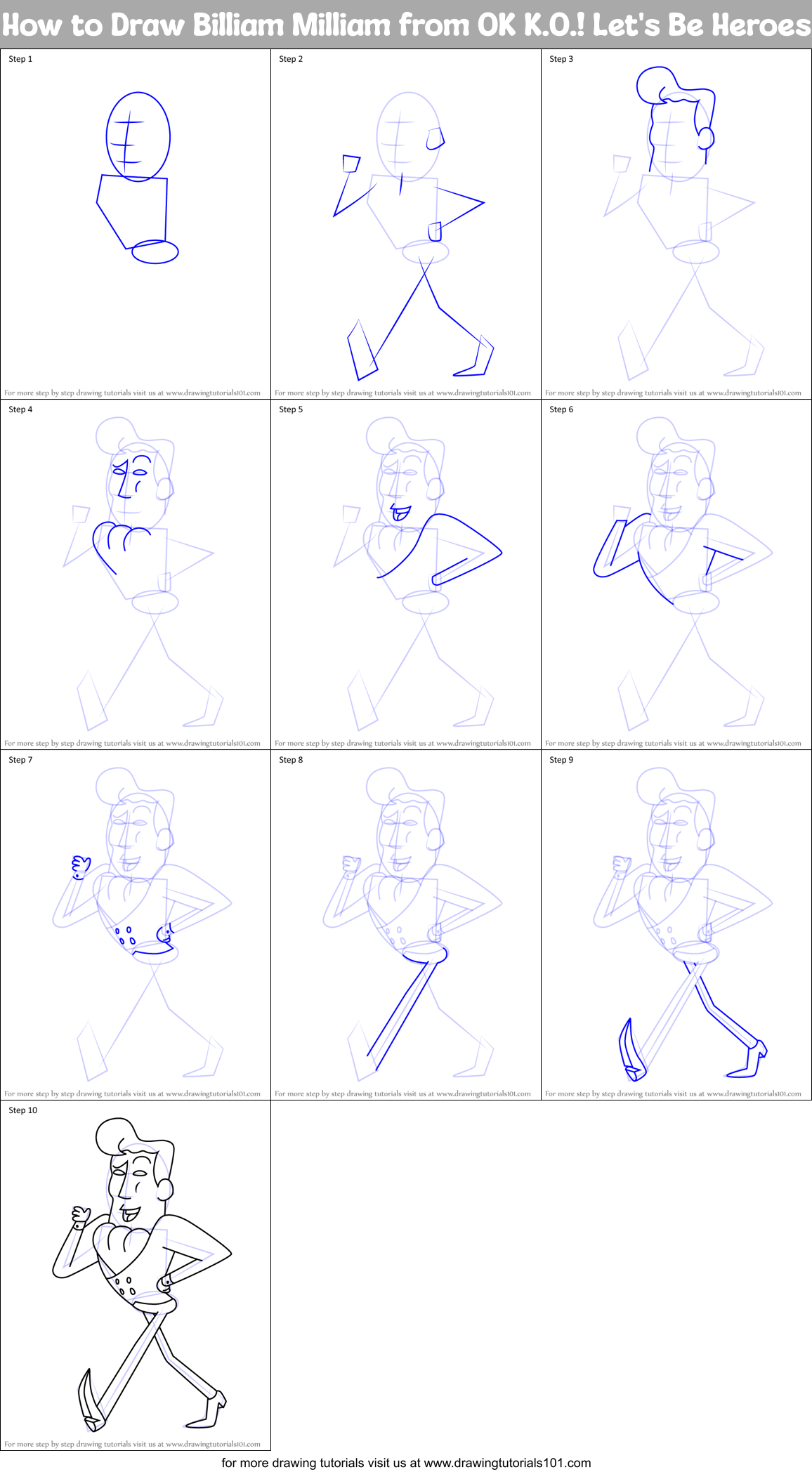How to Draw Billiam Milliam from OK K.O.! Let's Be Heroes Printable Step by Step