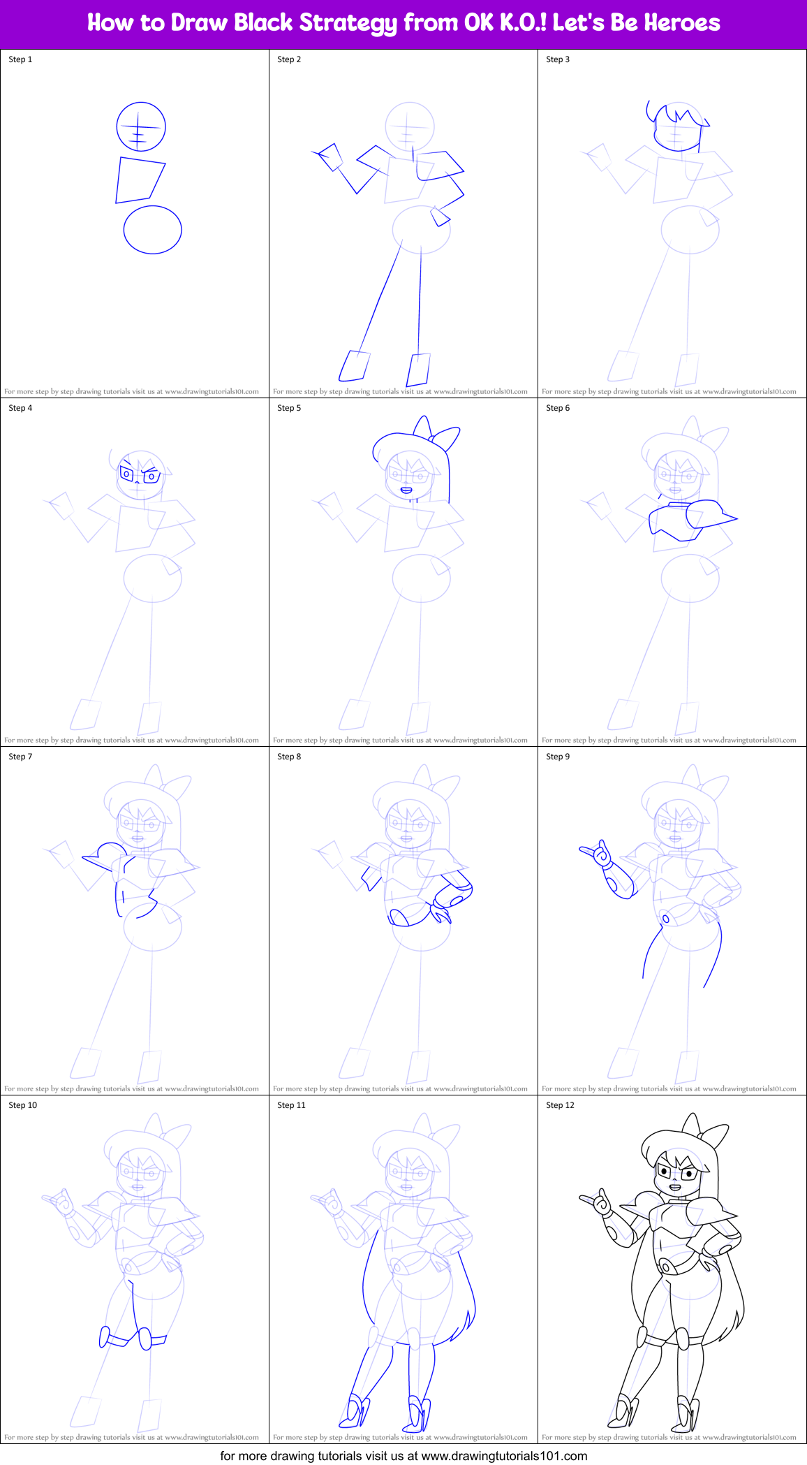 How to Draw Black Strategy from OK K.O.! Let's Be Heroes Printable Step by Step