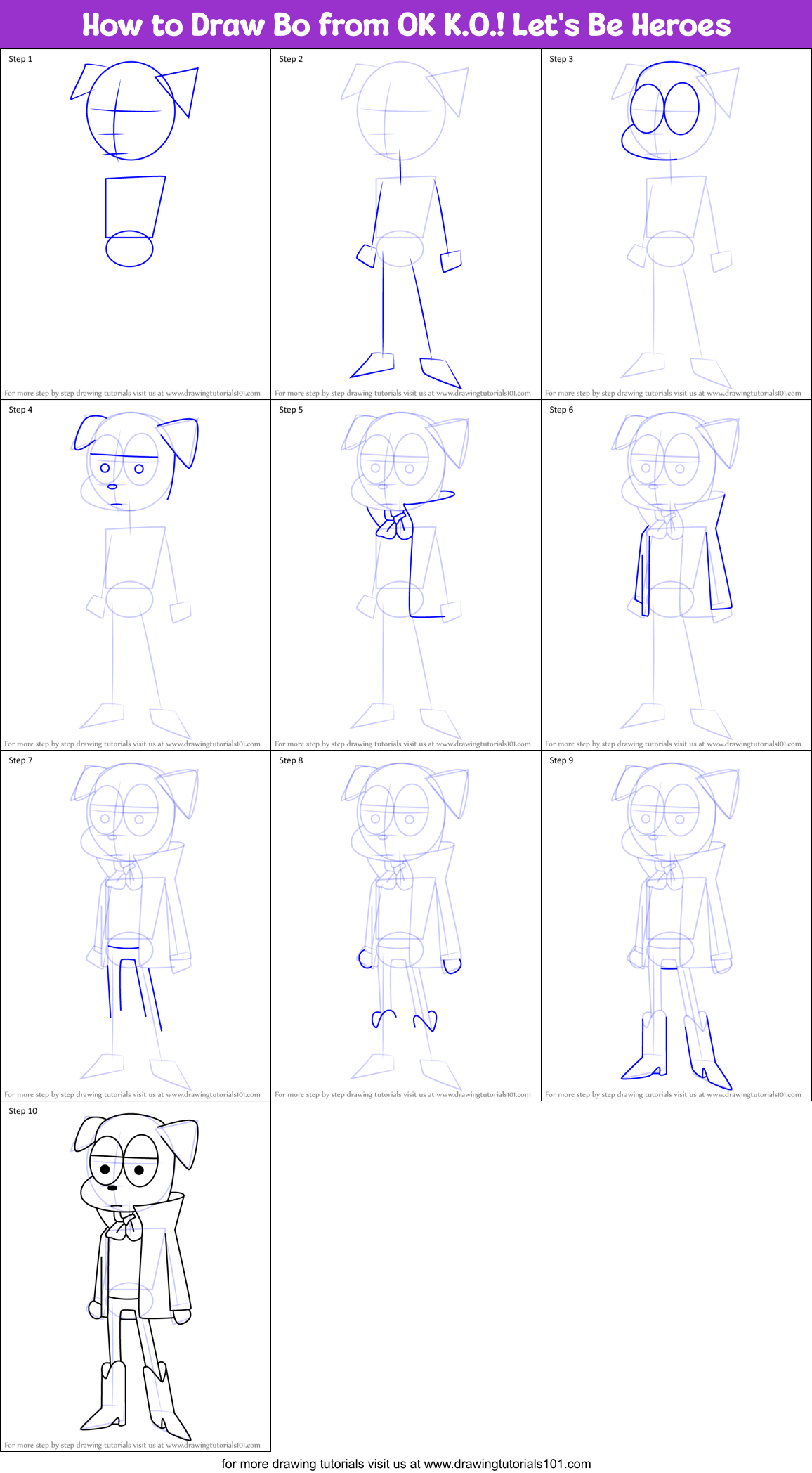 How to Draw Bo from OK K.O.! Let's Be Heroes Printable Step by Step