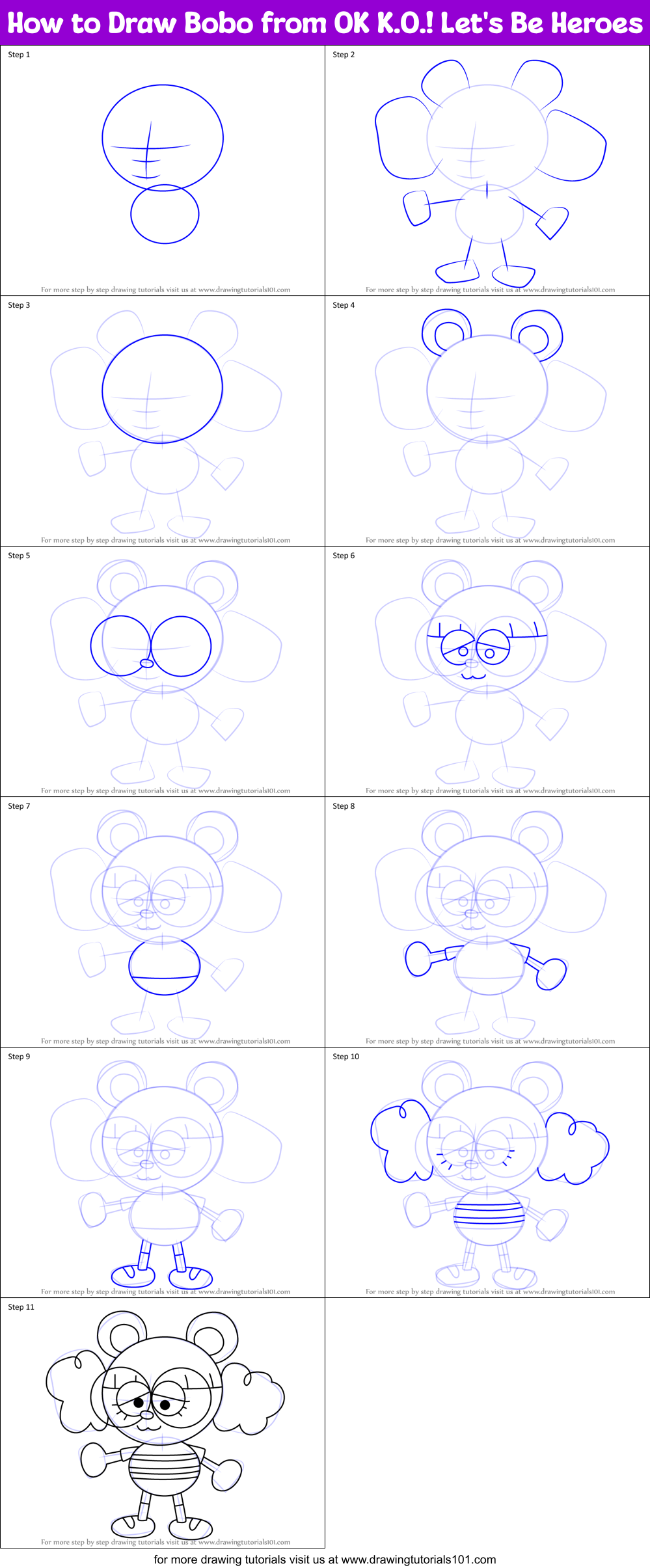 How to Draw Bobo from OK K.O.! Let's Be Heroes Printable Step by Step