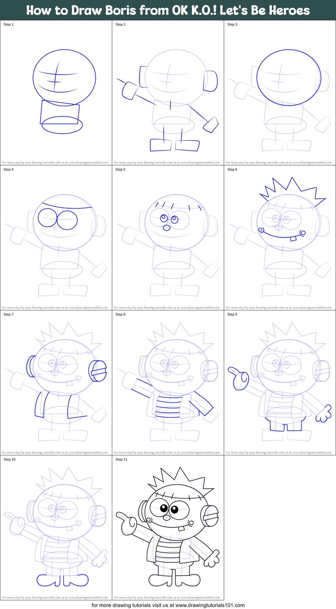 How to Draw Boris from OK K.O.! Let's Be Heroes Printable Step by Step