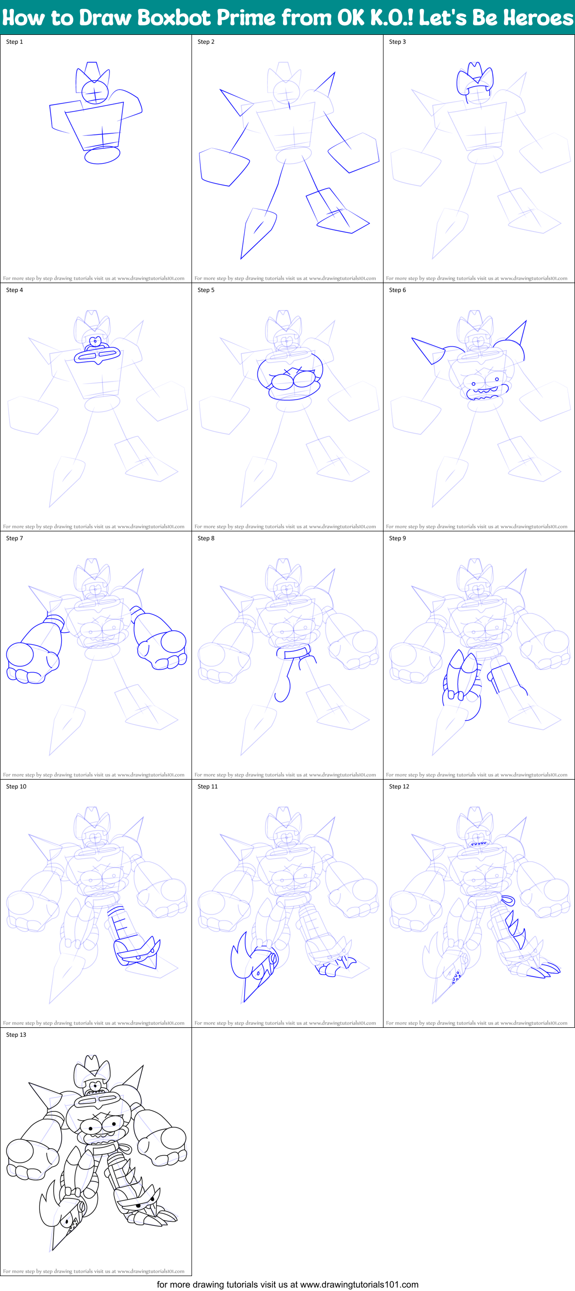 How to Draw Boxbot Prime from OK K.O.! Let's Be Heroes Printable Step by Step