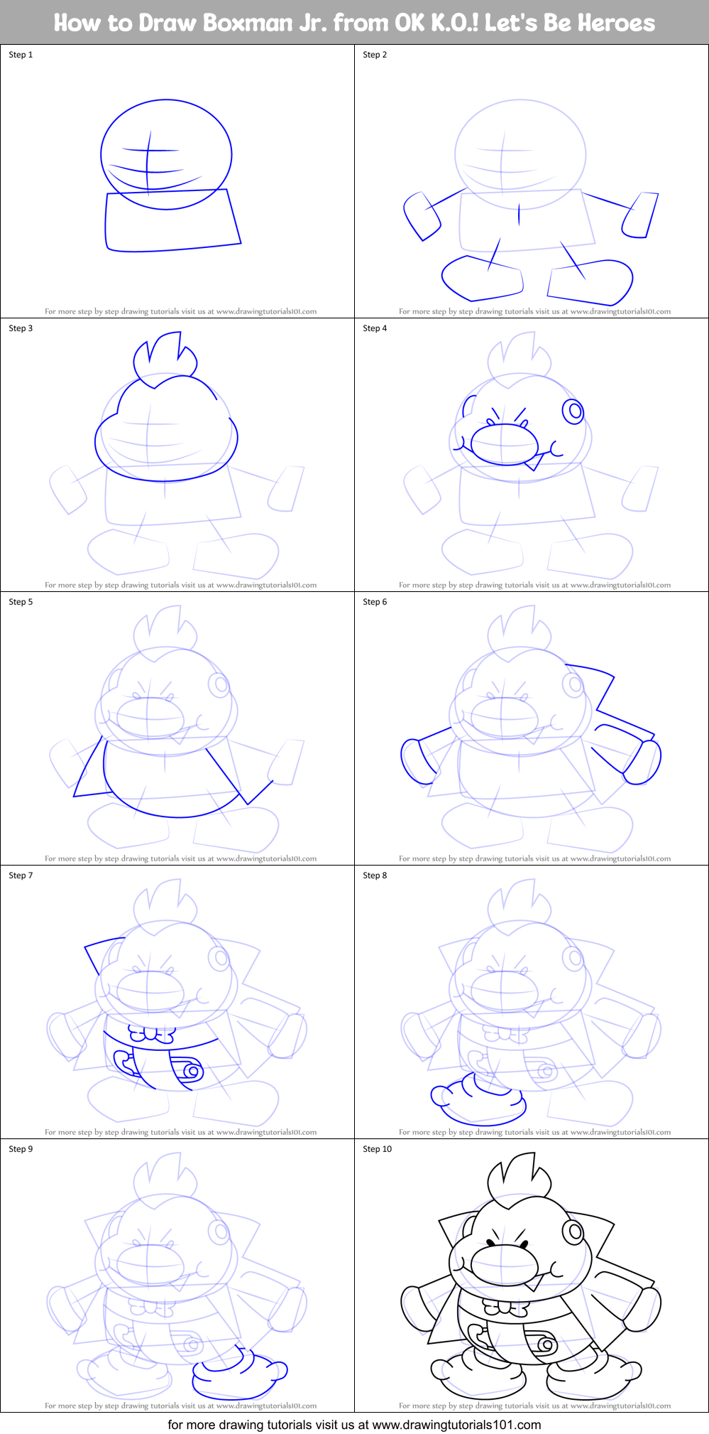 How to Draw Boxman Jr. from OK K.O.! Let's Be Heroes Printable Step by Step
