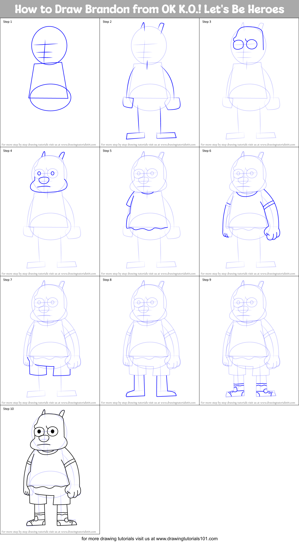 How to Draw Brandon from OK K.O.! Let's Be Heroes Printable Step by Step