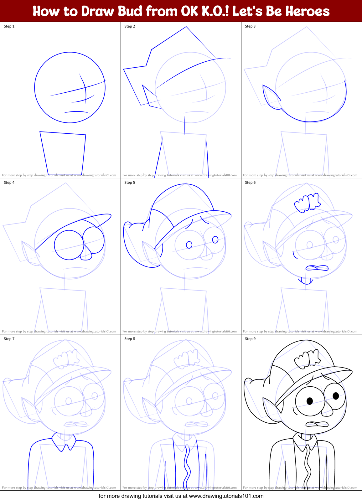 How to Draw Bud from OK K.O.! Let's Be Heroes Printable Step by Step