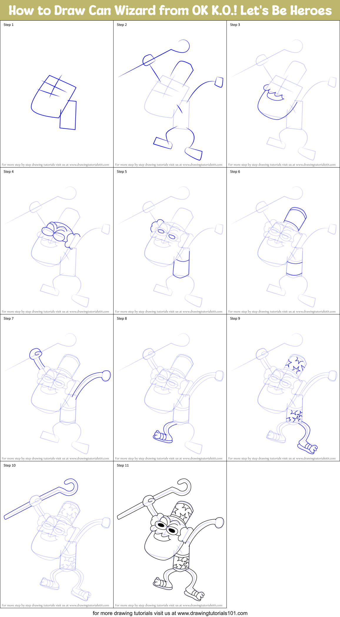 How to Draw Can Wizard from OK K.O.! Let's Be Heroes Printable Step by Step