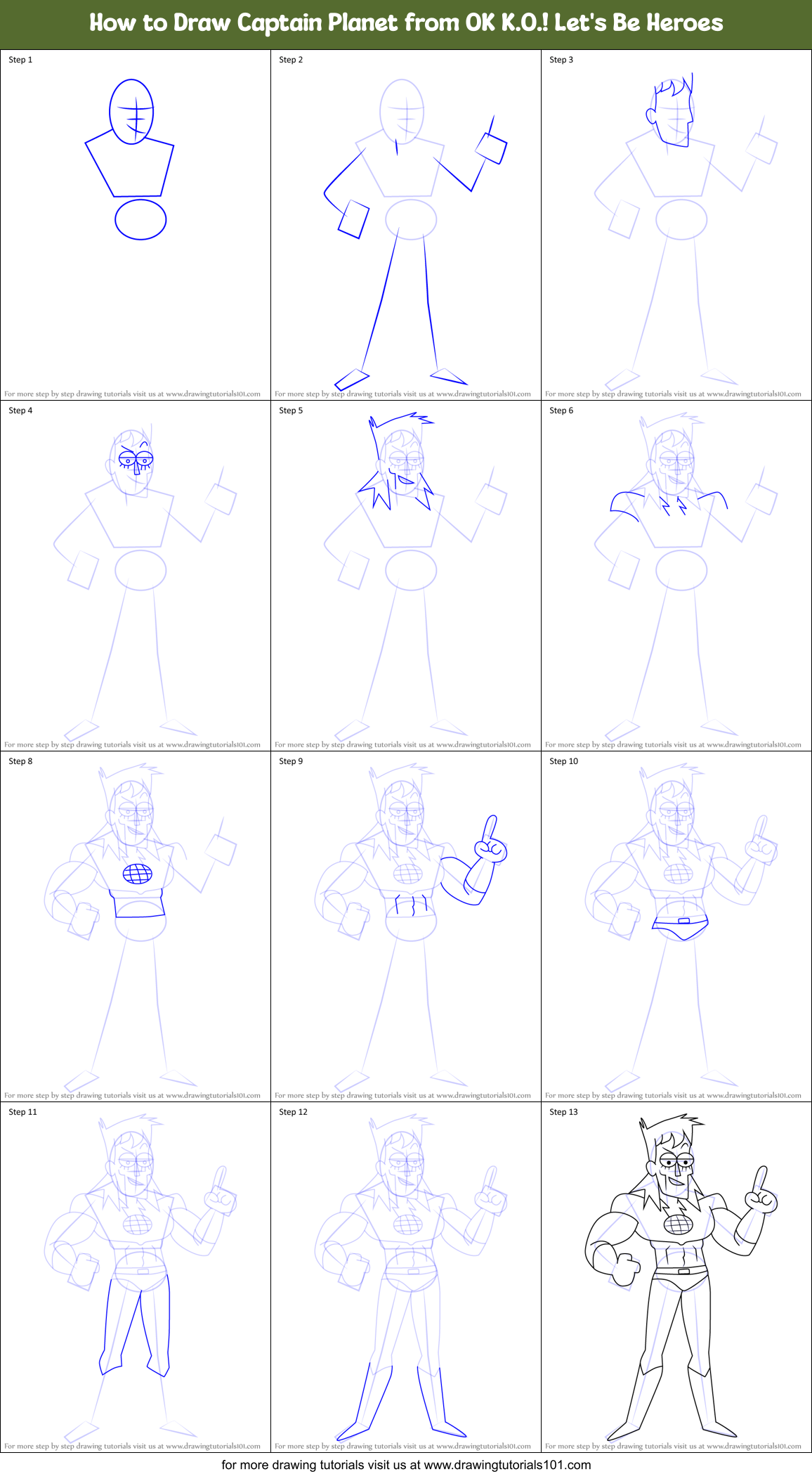 How to Draw Captain Planet from OK K.O.! Let's Be Heroes Printable Step by Step