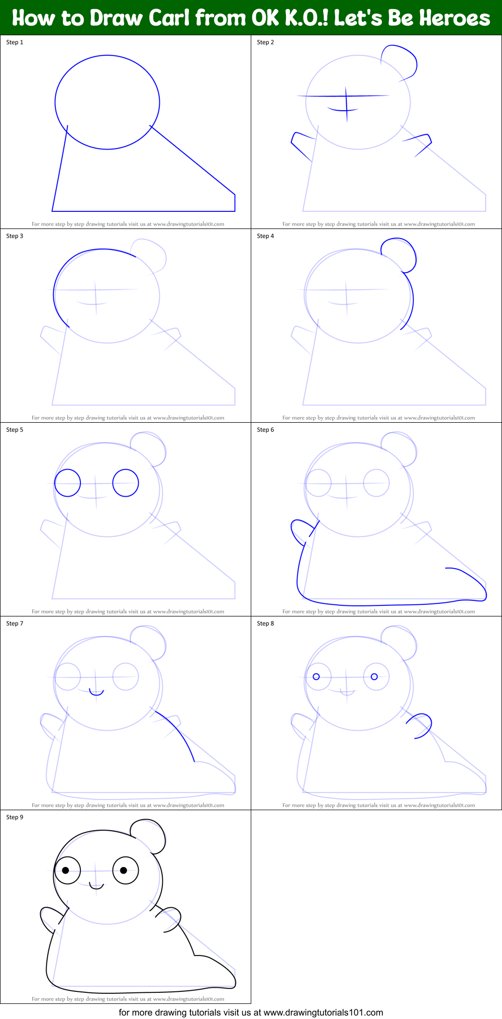 How to Draw Carl from OK K.O.! Let's Be Heroes Printable Step by Step